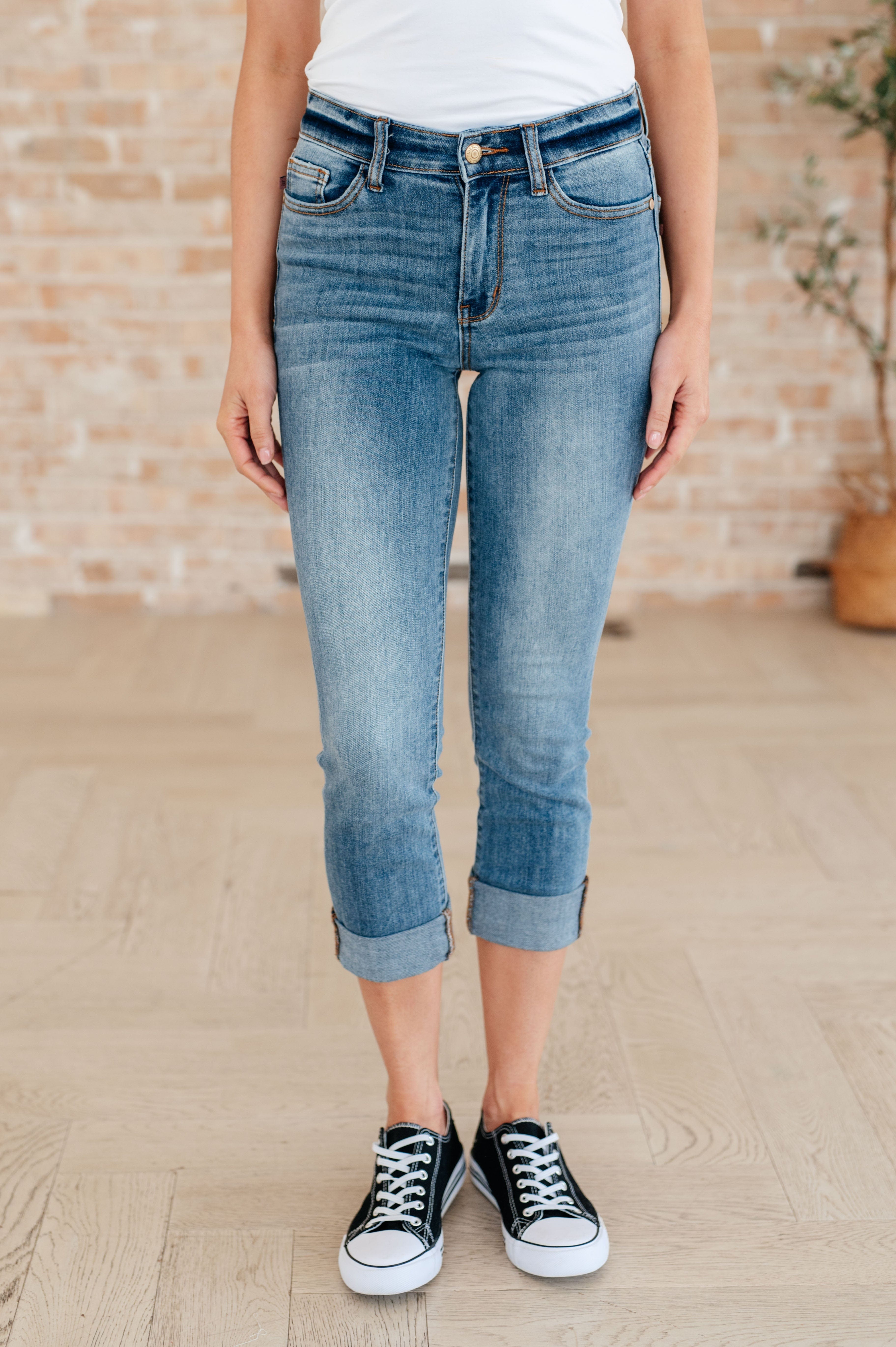 Laura Mid Rise Cuffed Skinny Capri Jeans-Womens-Stay Foxy Boutique, Florissant, Missouri