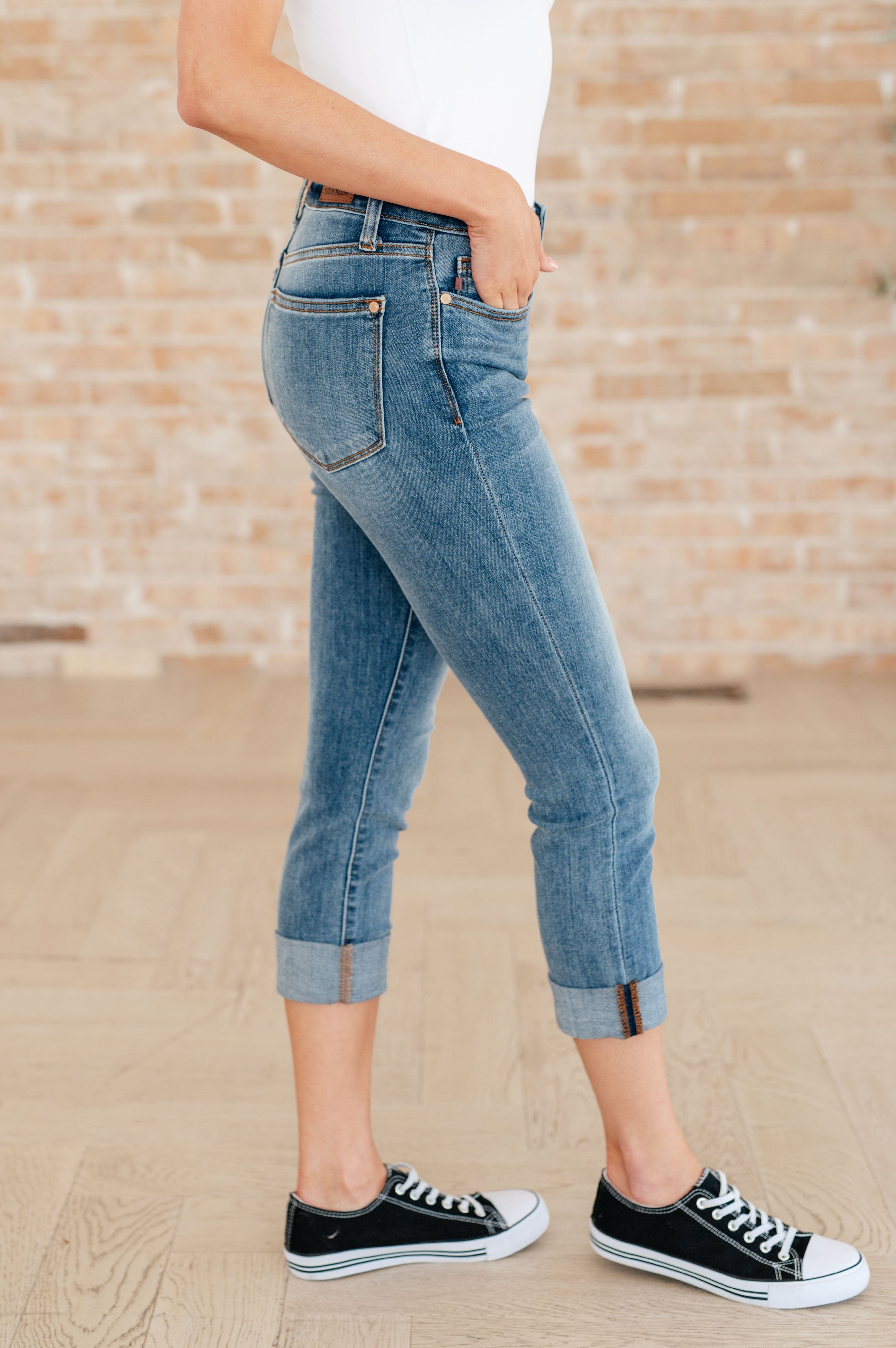 Laura Mid Rise Cuffed Skinny Capri Jeans-Womens-Stay Foxy Boutique, Florissant, Missouri