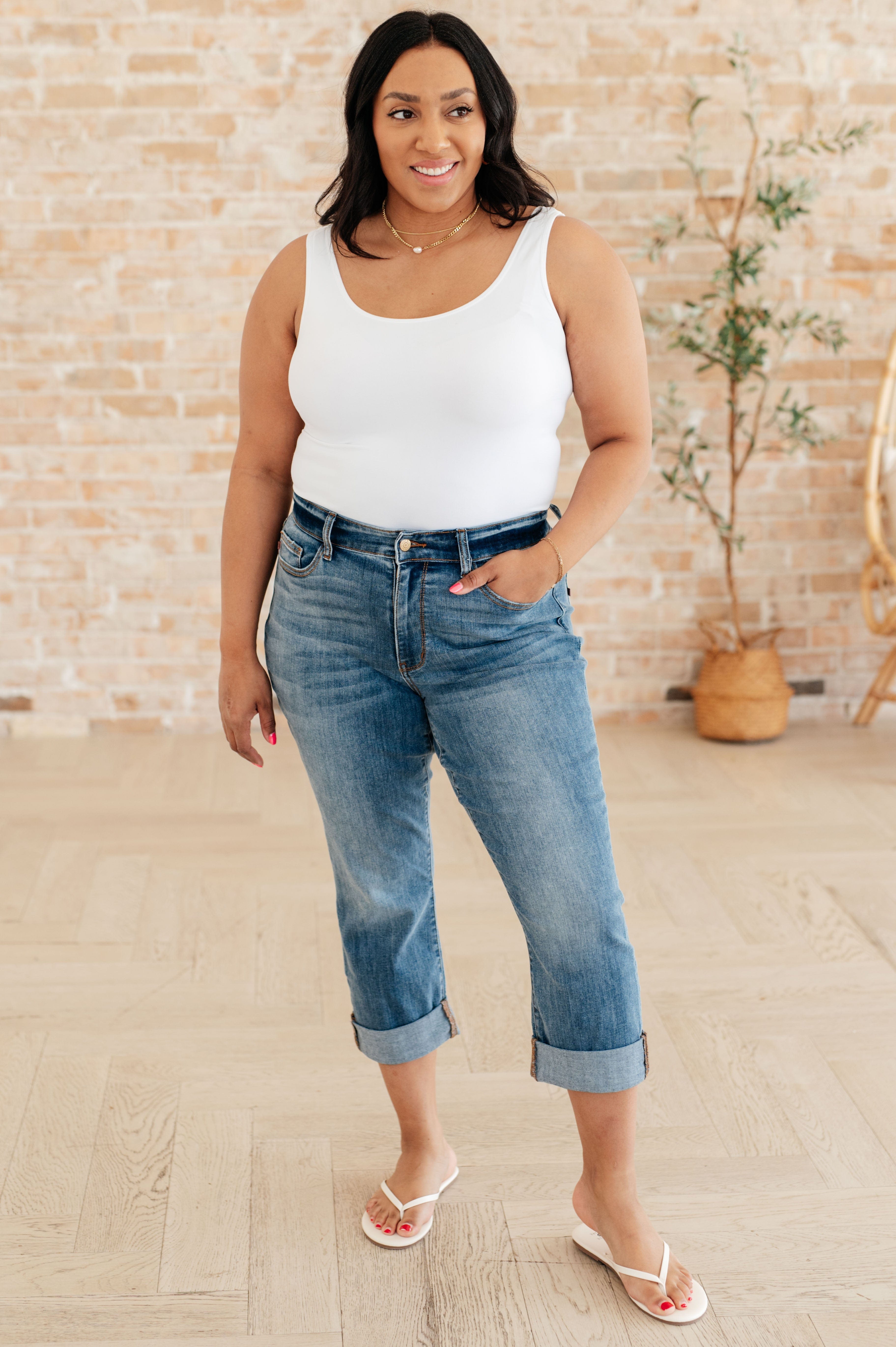 Laura Mid Rise Cuffed Skinny Capri Jeans-Womens-Stay Foxy Boutique, Florissant, Missouri