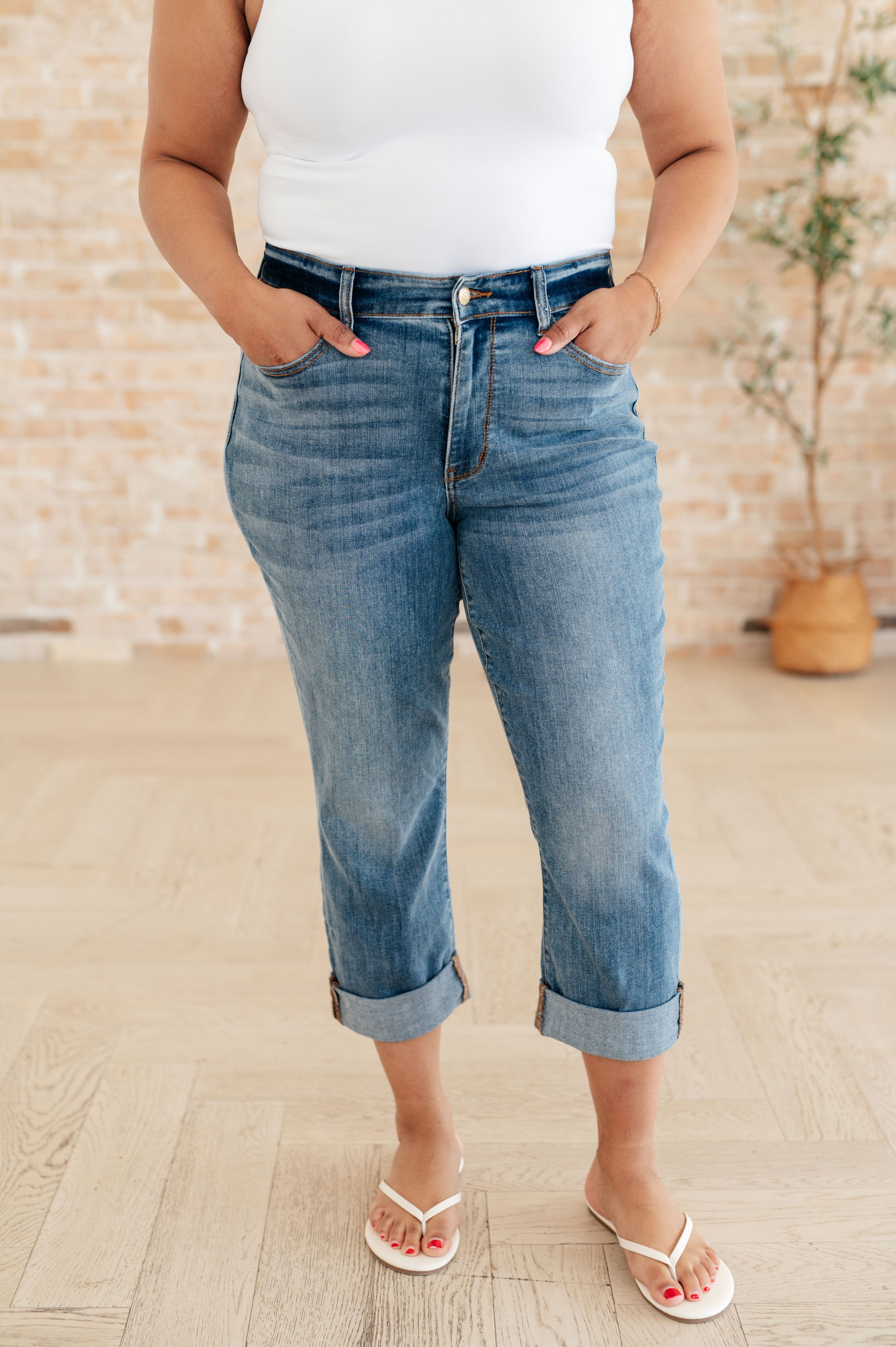 Laura Mid Rise Cuffed Skinny Capri Jeans-Womens-Stay Foxy Boutique, Florissant, Missouri