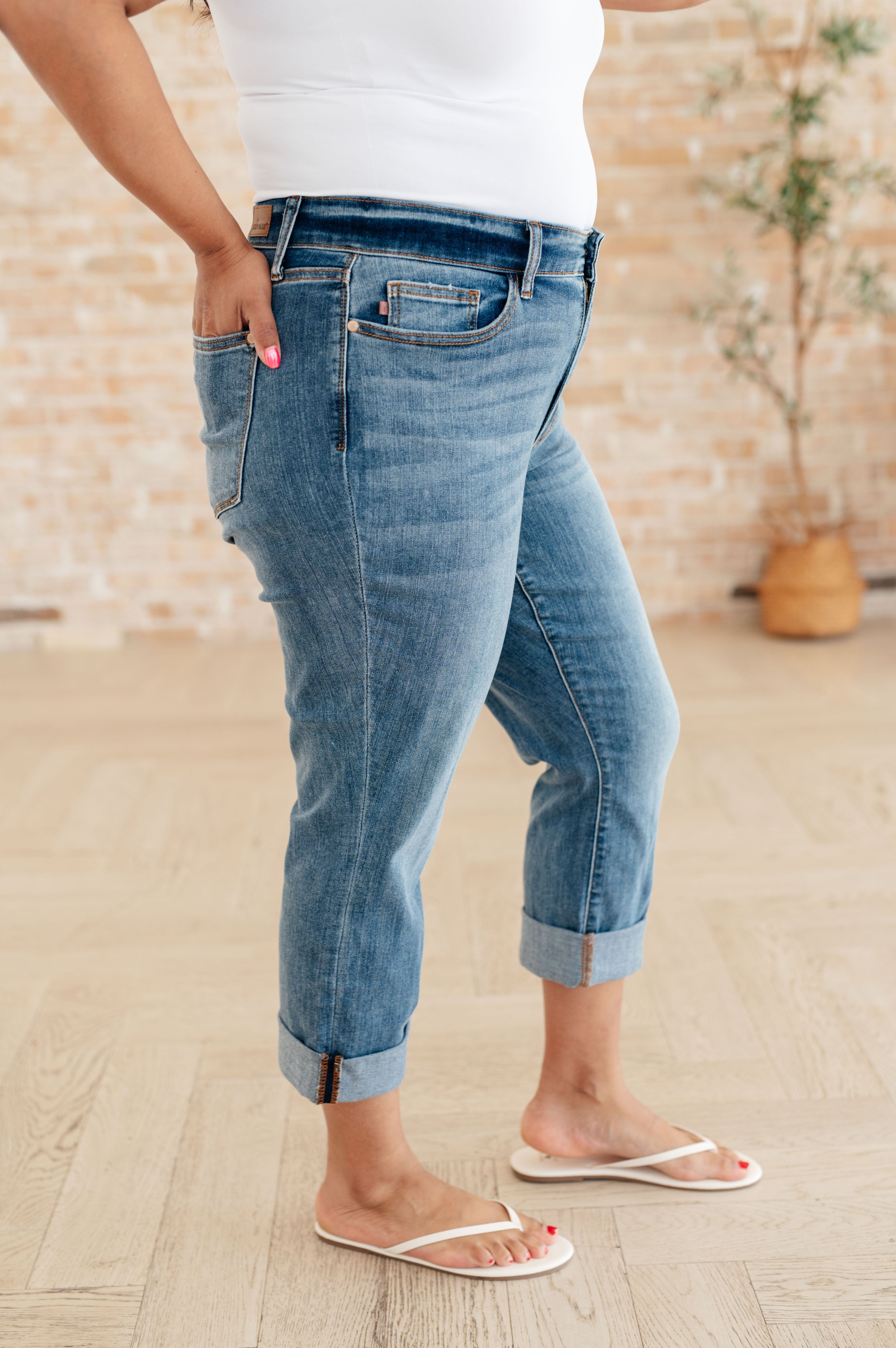 Laura Mid Rise Cuffed Skinny Capri Jeans-Womens-Stay Foxy Boutique, Florissant, Missouri
