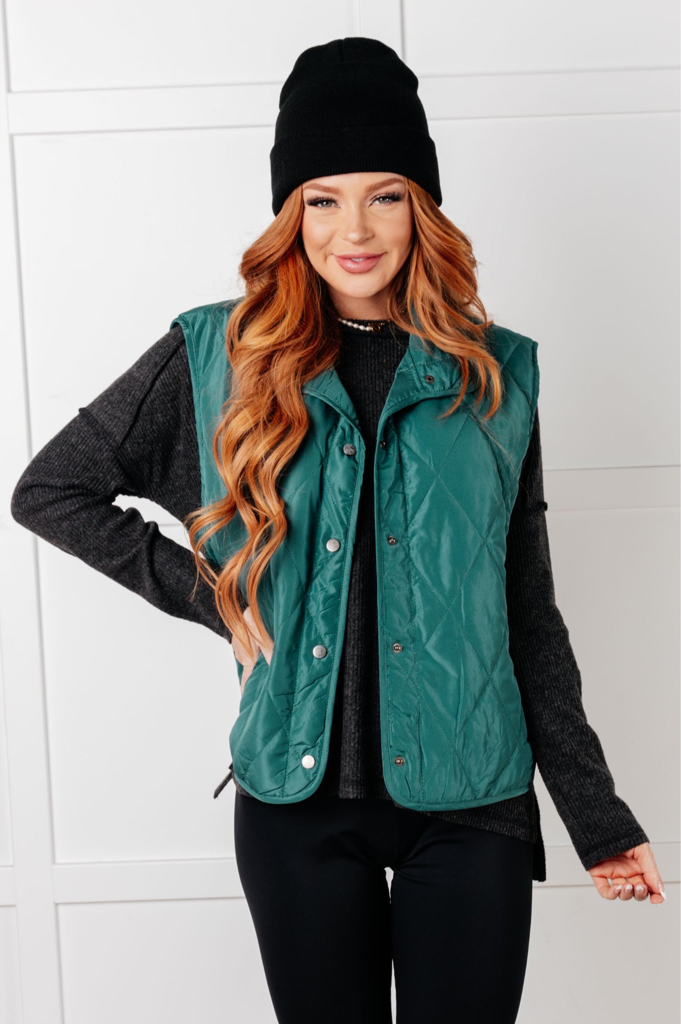 Layering Queen Quilted Puffer Vest in Hunter Green-Layers-Stay Foxy Boutique, Florissant, Missouri