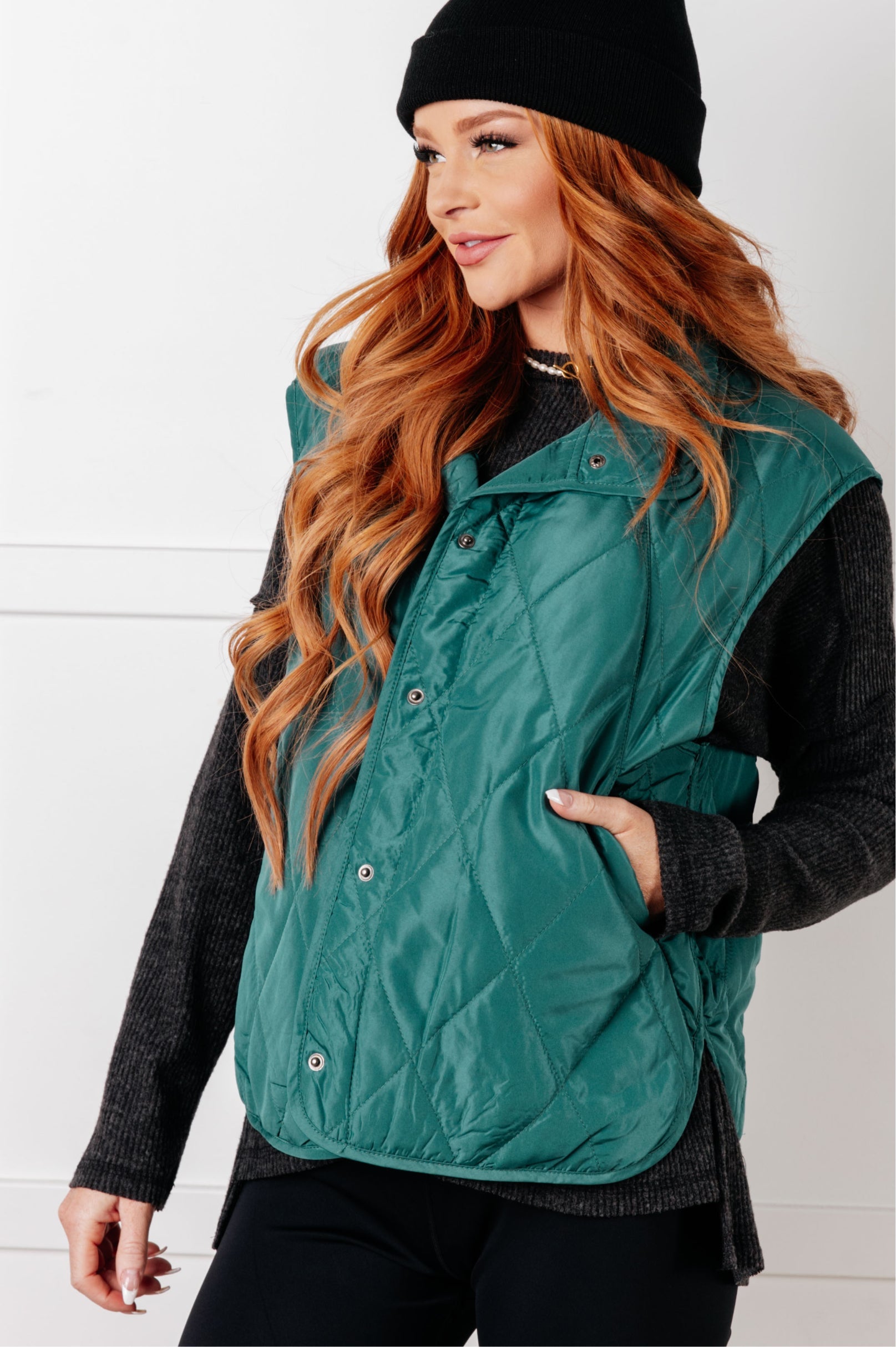 Layering Queen Quilted Puffer Vest in Hunter Green-Layers-Stay Foxy Boutique, Florissant, Missouri