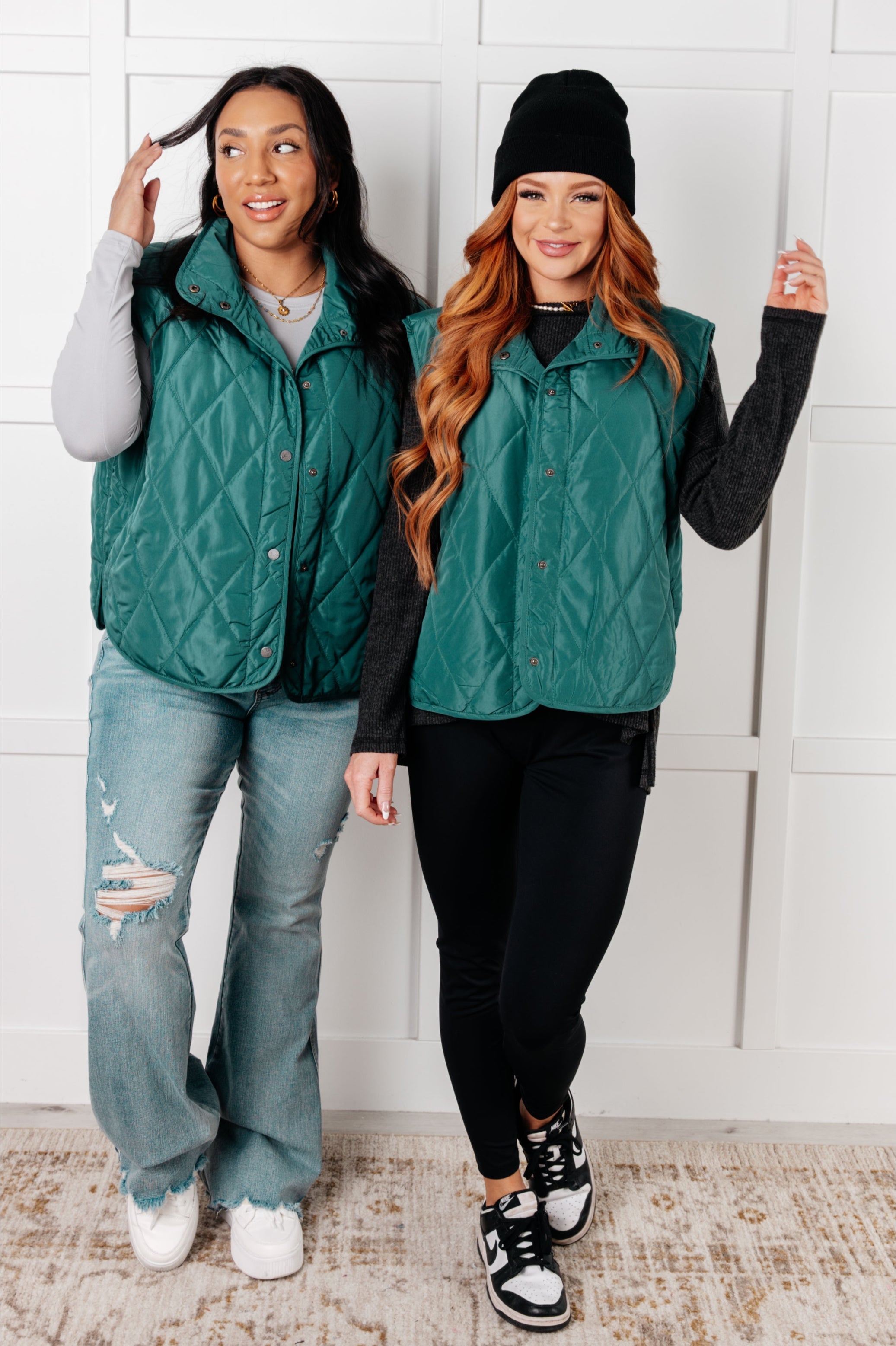 Layering Queen Quilted Puffer Vest in Hunter Green-Layers-Stay Foxy Boutique, Florissant, Missouri