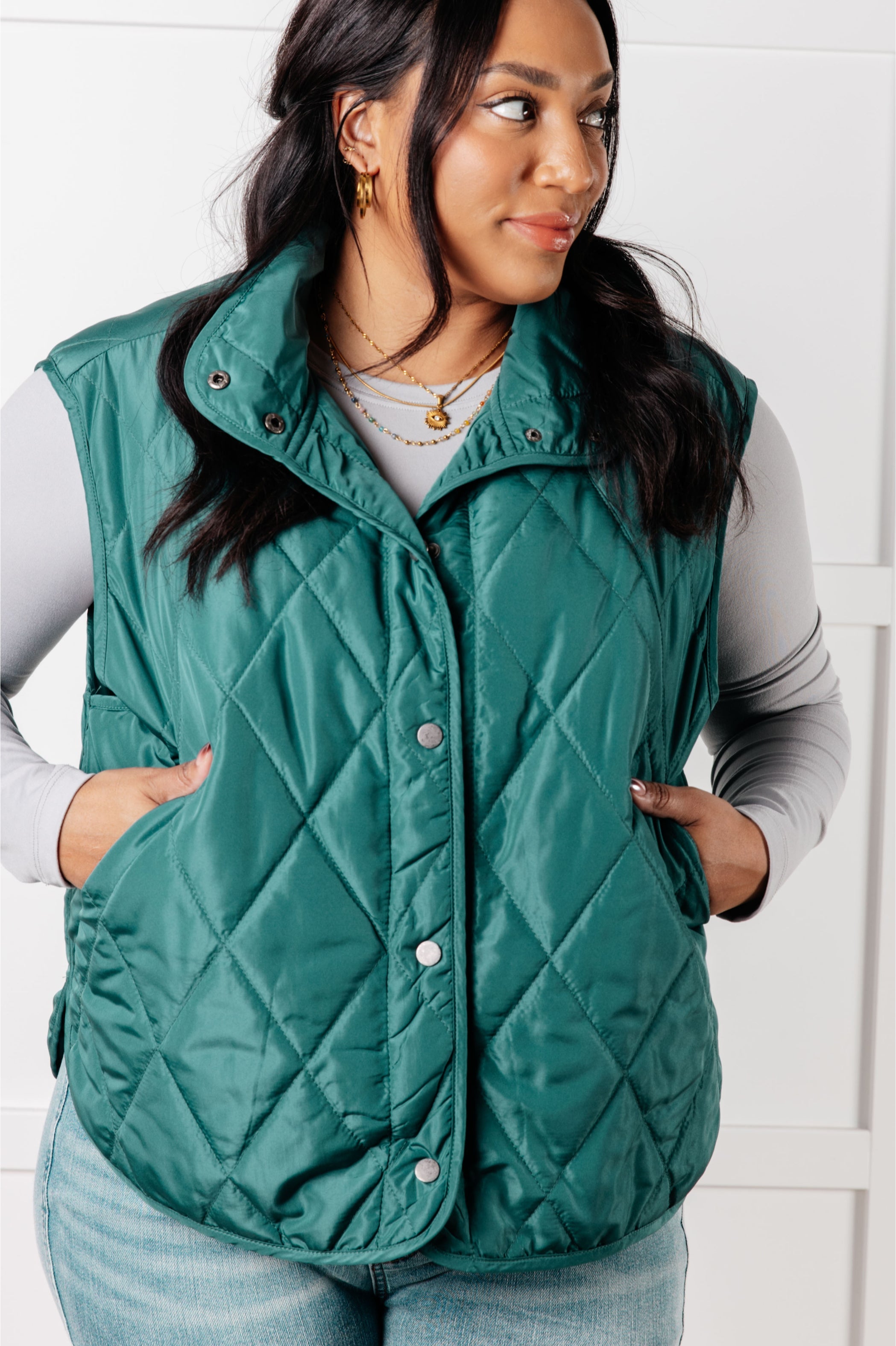 Layering Queen Quilted Puffer Vest in Hunter Green-Layers-Stay Foxy Boutique, Florissant, Missouri