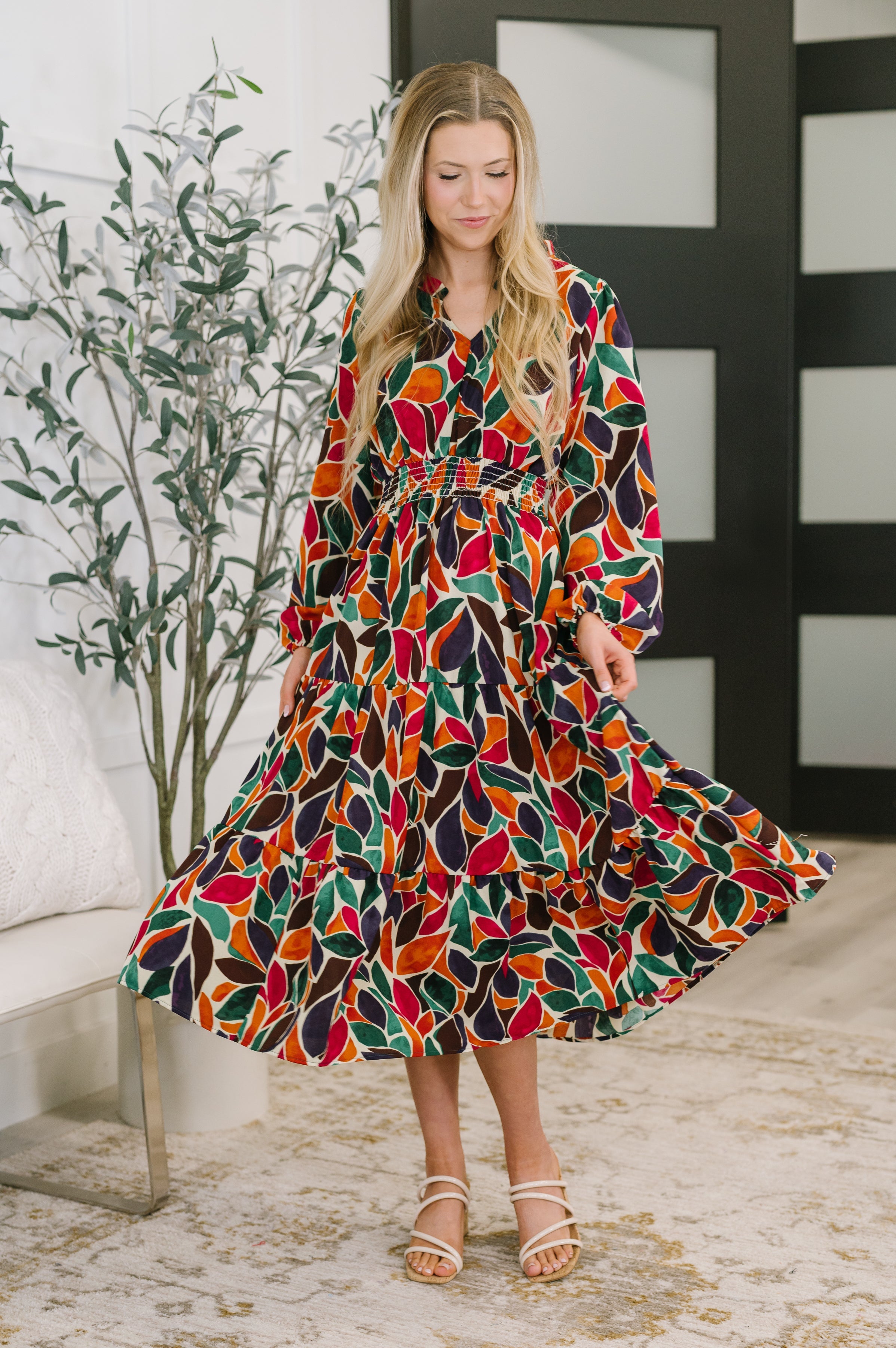 Leafing it All Behind Long Sleeve Tiered Dress-Womens-Stay Foxy Boutique, Florissant, Missouri