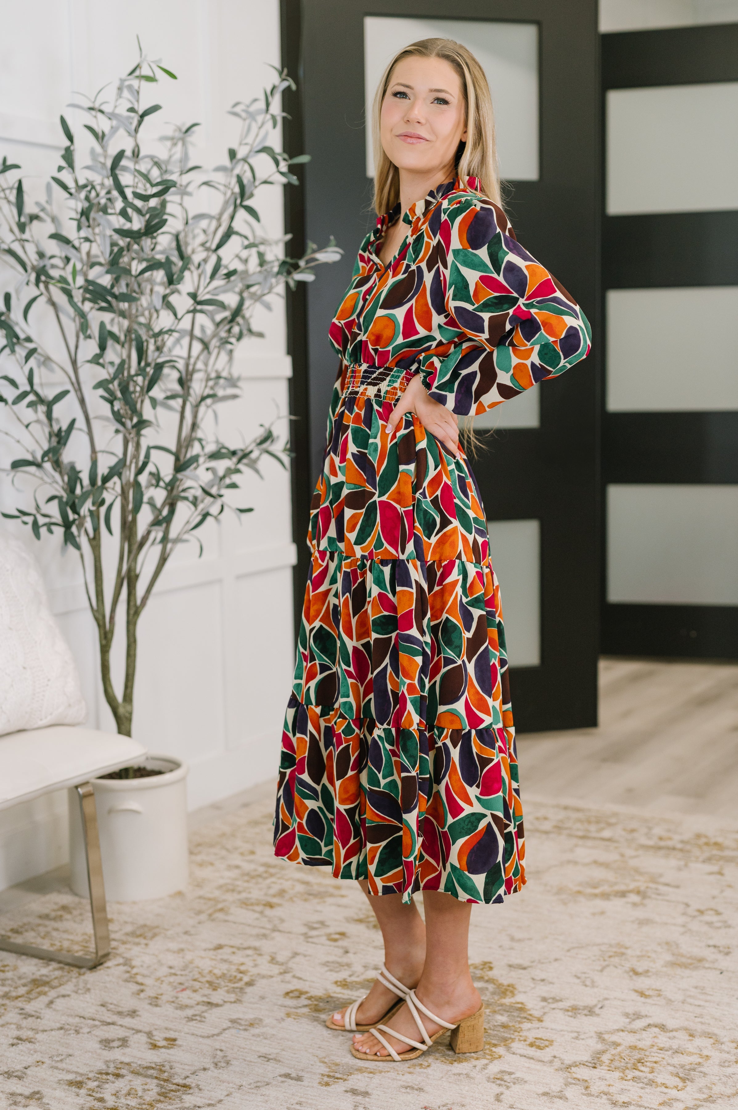 Leafing it All Behind Long Sleeve Tiered Dress-Womens-Stay Foxy Boutique, Florissant, Missouri