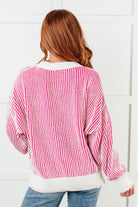 Least High Maintenance Contrast Trim Sweater in Pink-Tops-Stay Foxy Boutique, Florissant, Missouri