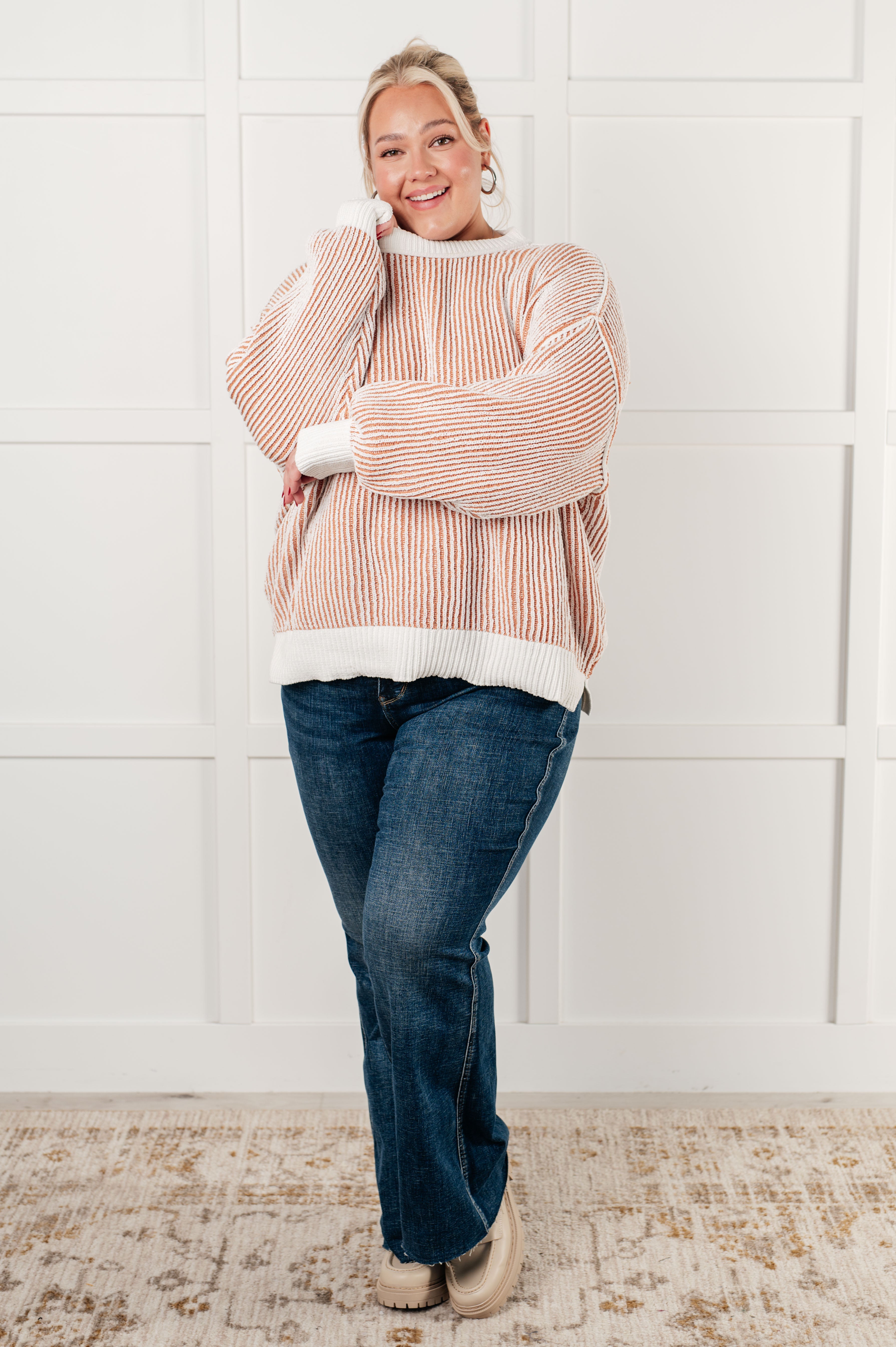 Least High Maintenance Contrast Trim Sweater-Tops-Stay Foxy Boutique, Florissant, Missouri