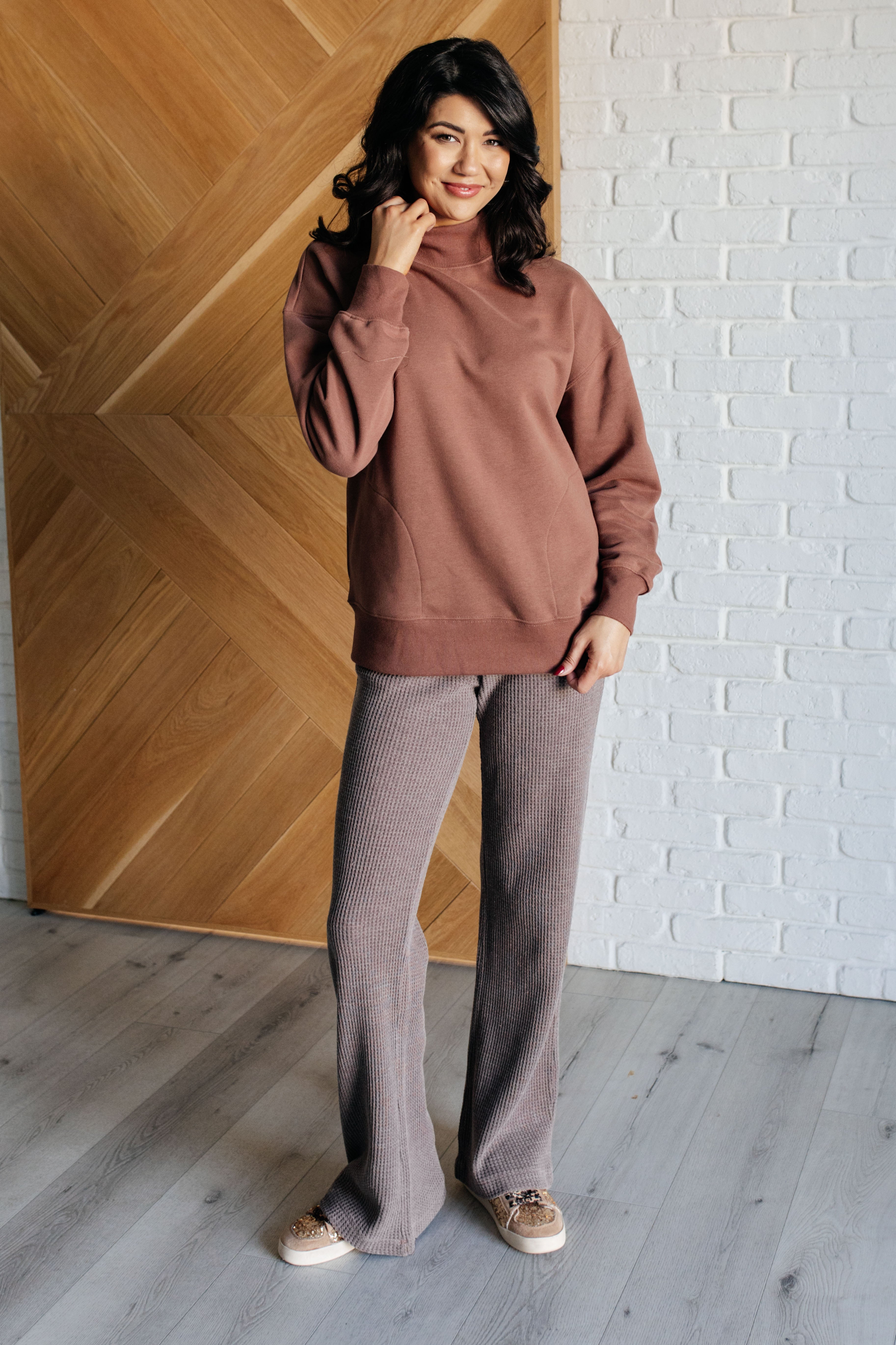 Set Process Mineral Wash Waffle Knit Pants in Brown-Athleisure-Stay Foxy Boutique, Florissant, Missouri