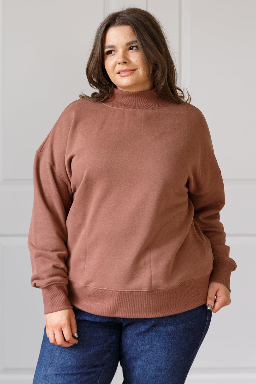 Make No Mistake Mock Neck Pullover in Cocoa-Tops-Stay Foxy Boutique, Florissant, Missouri