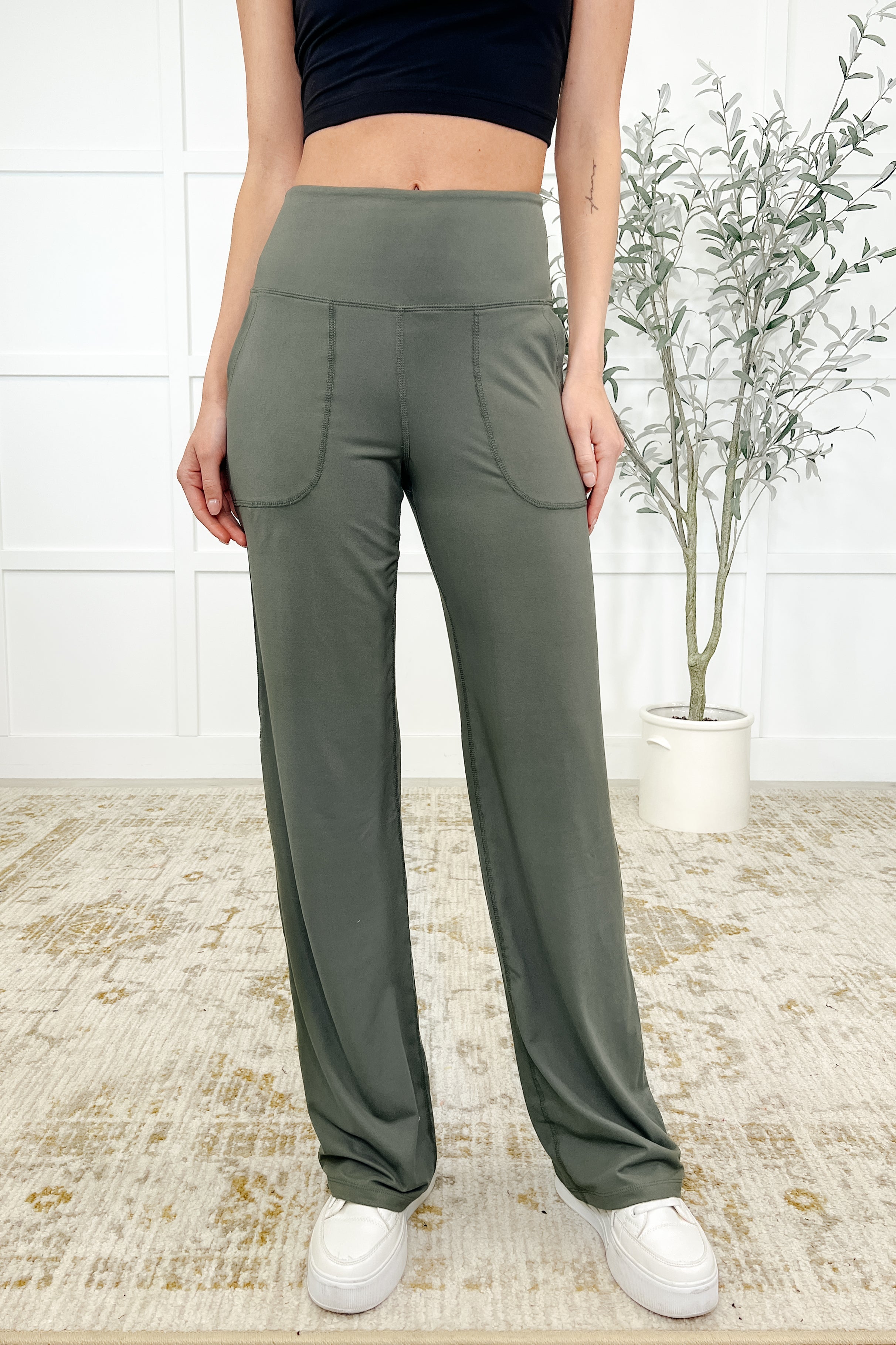 Leg Day Legends Straight Leg Bottoms in Grey Sage-Womens-Stay Foxy Boutique, Florissant, Missouri