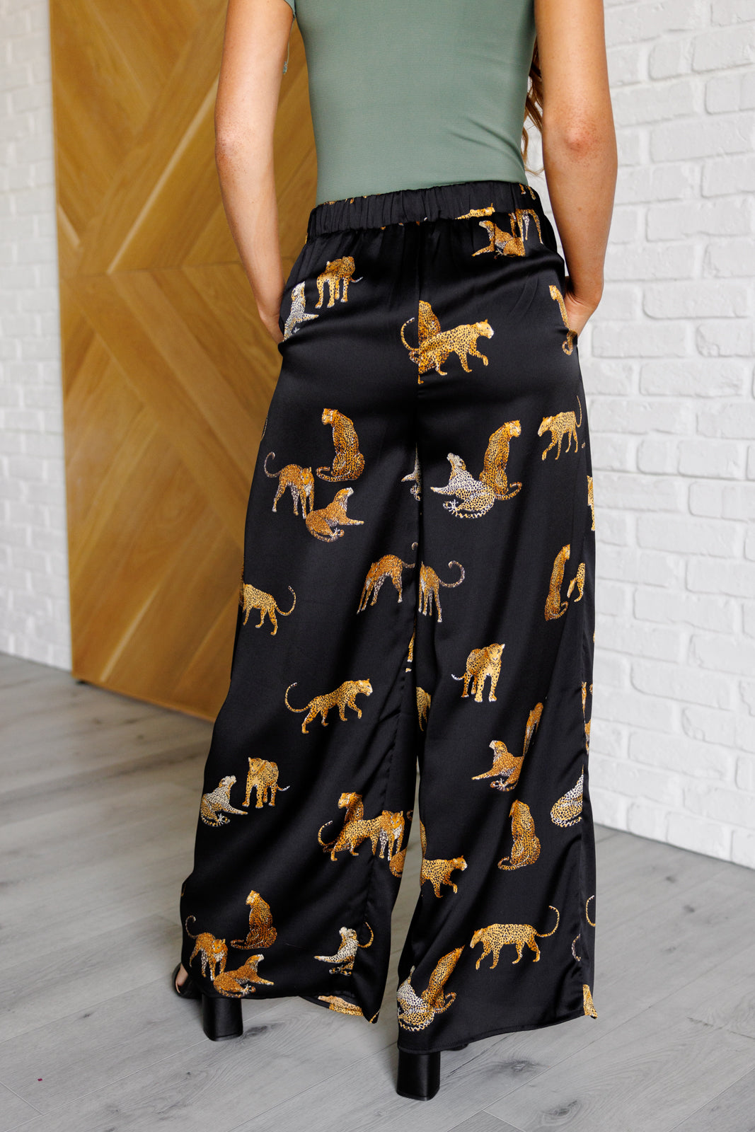 Legendary in Leopard Satin Wide Leg Pants-Bottoms-Stay Foxy Boutique, Florissant, Missouri