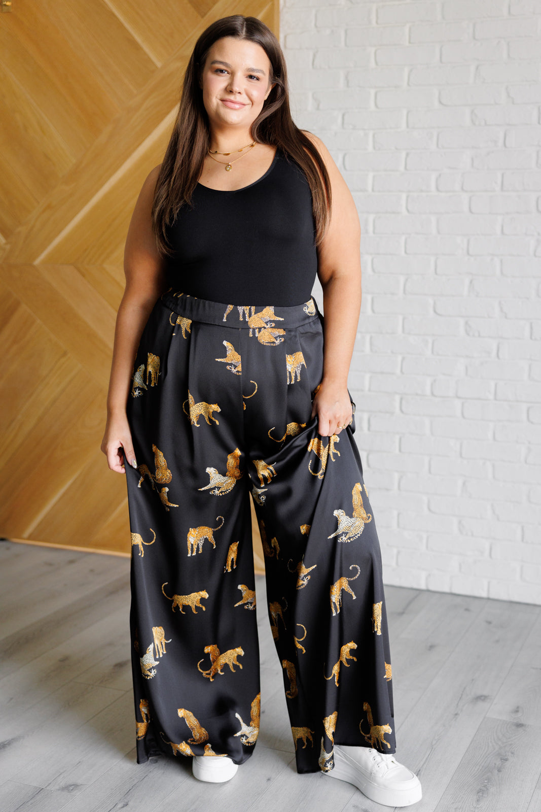 Legendary in Leopard Satin Wide Leg Pants-Bottoms-Stay Foxy Boutique, Florissant, Missouri