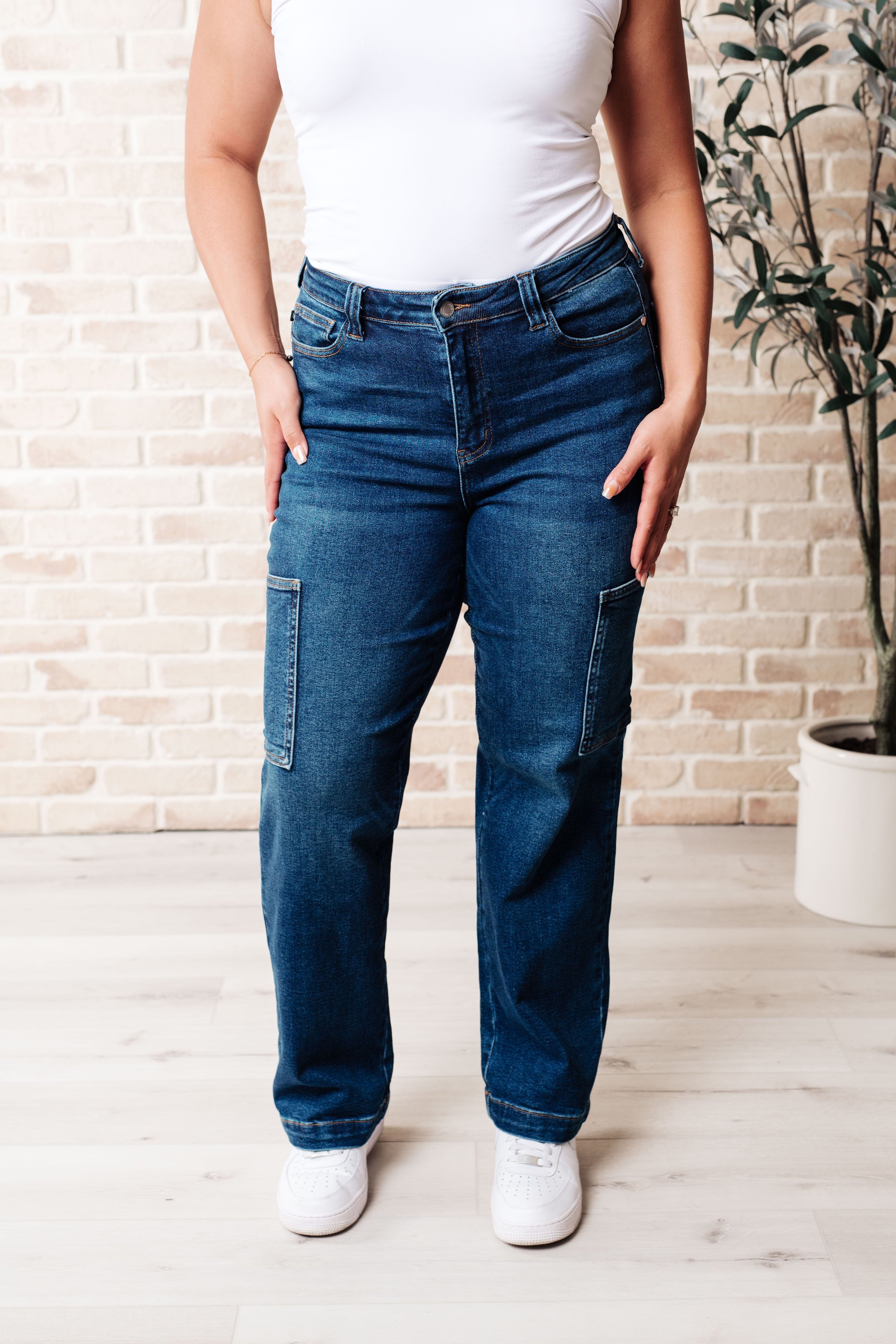 Leila High Rise Cargo Straight Jeans-Womens-Stay Foxy Boutique, Florissant, Missouri