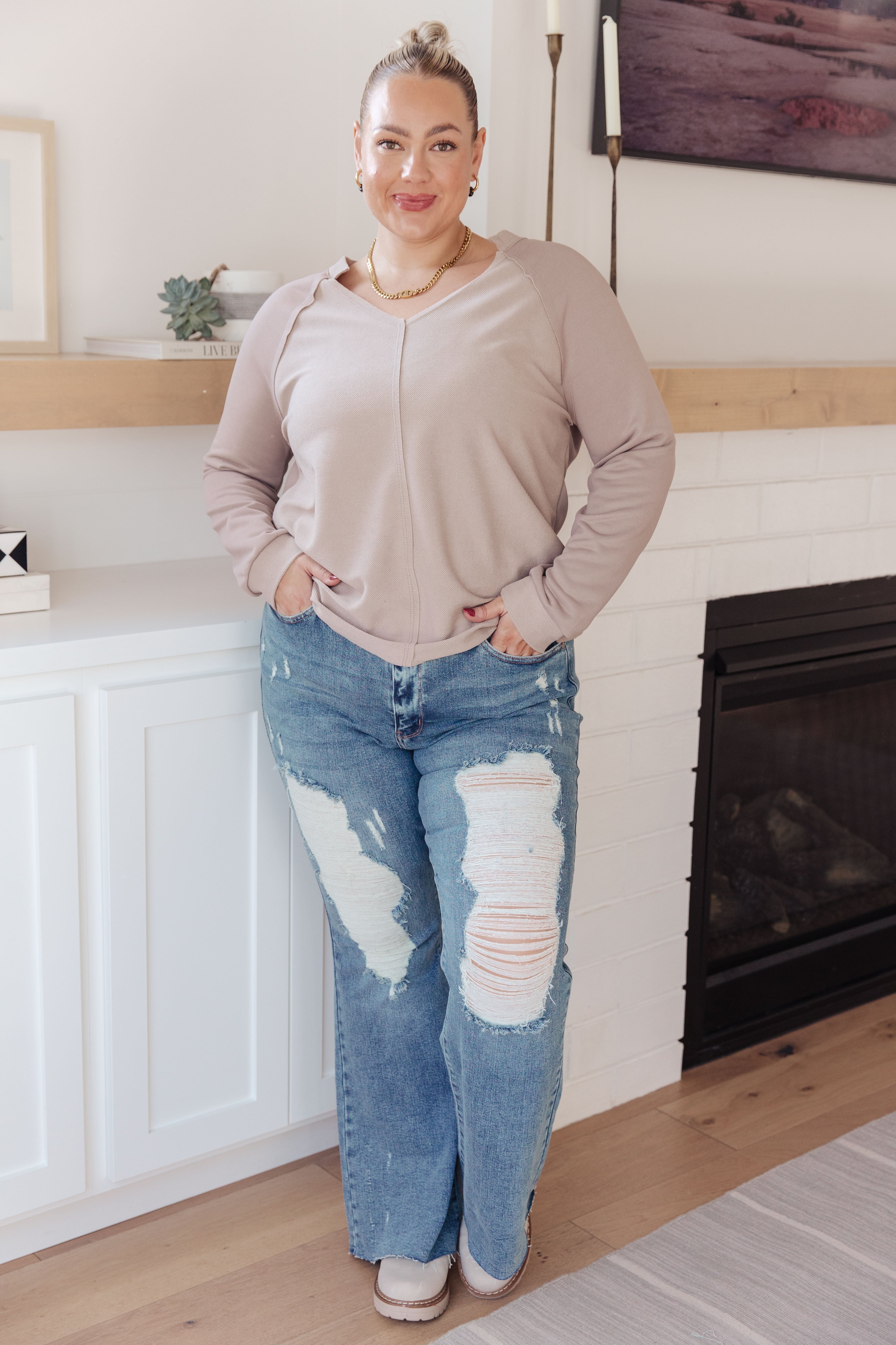 Less Conversation V-Neck Top-Tops-Stay Foxy Boutique, Florissant, Missouri