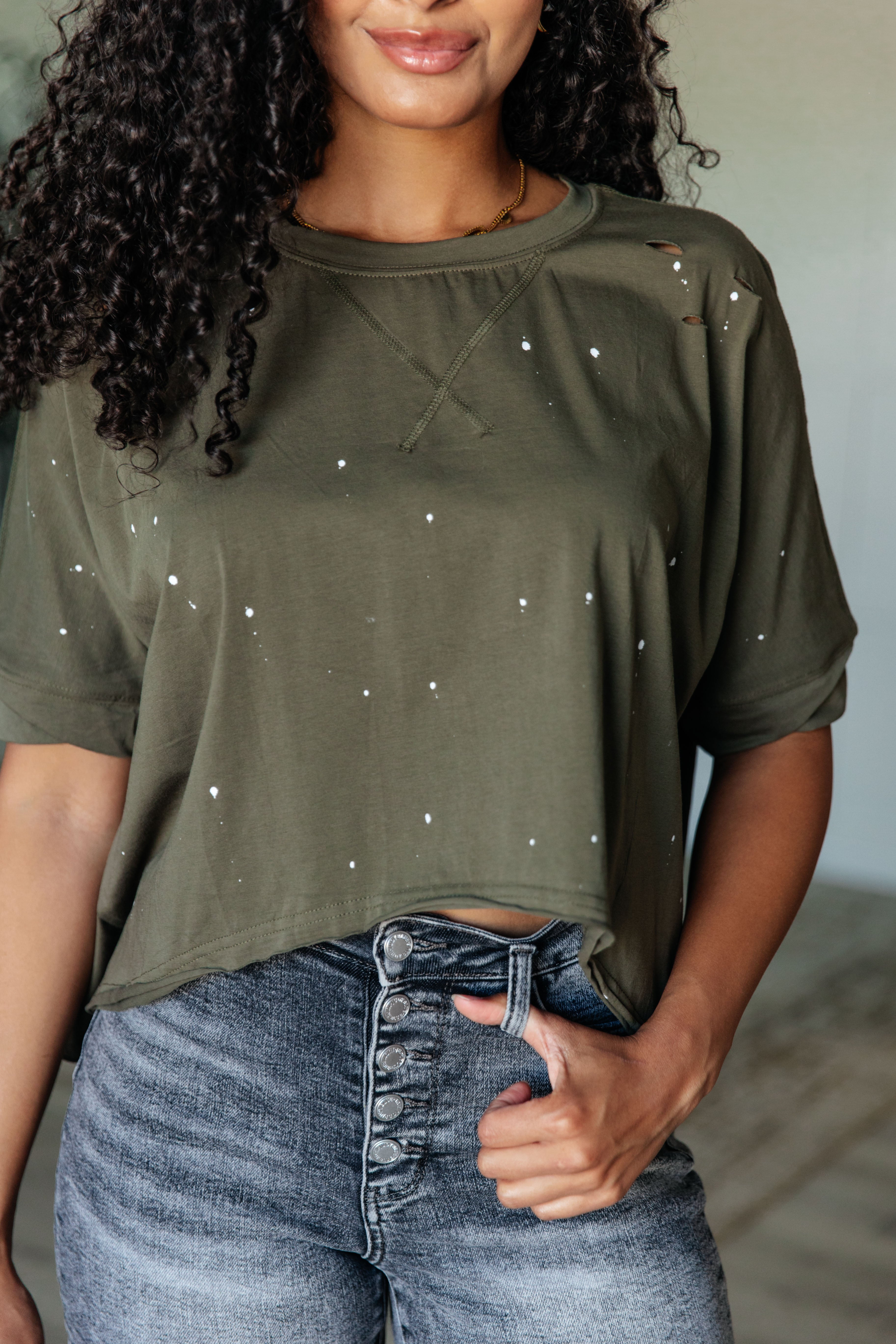 Less Than Stressed Asymmetrical Distressed Top-Tops-Stay Foxy Boutique, Florissant, Missouri