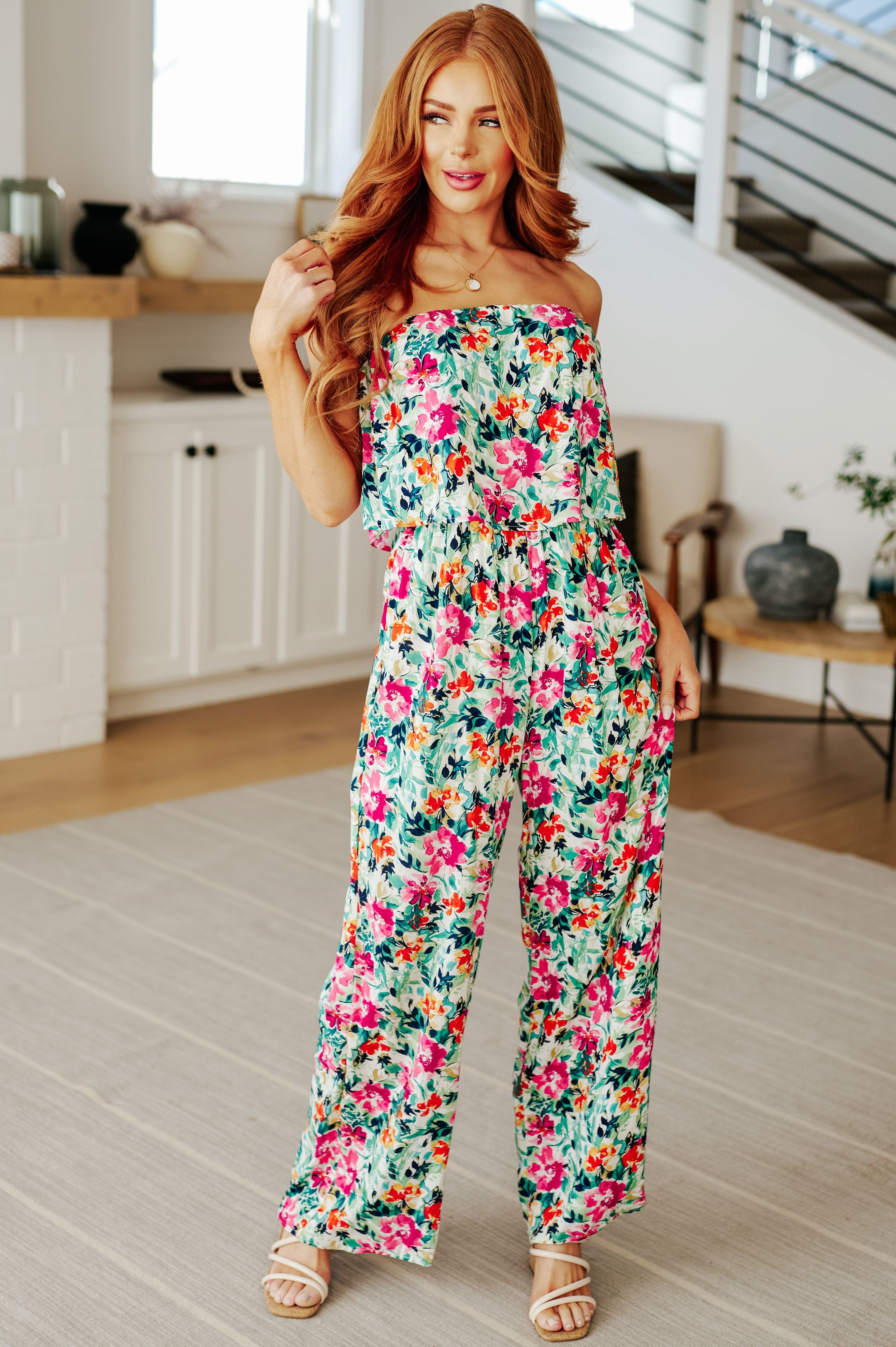Life of the Party Floral Jumpsuit in Green-Jumpsuits & Rompers-Stay Foxy Boutique, Florissant, Missouri