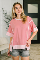 Like Two Old Friends Exposed Seam Top in Pink-Womens-Stay Foxy Boutique, Florissant, Missouri