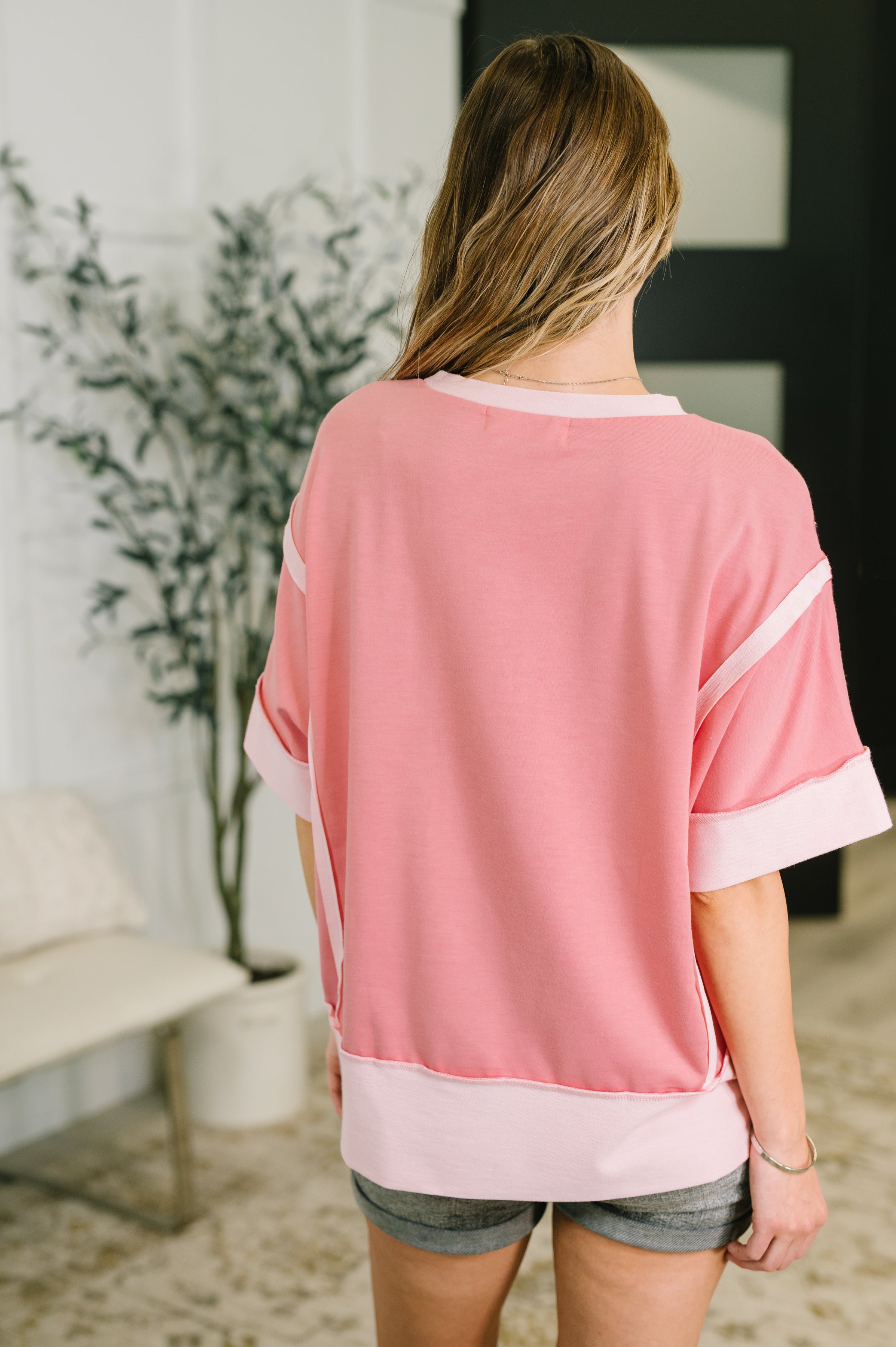Like Two Old Friends Exposed Seam Top in Pink-Womens-Stay Foxy Boutique, Florissant, Missouri