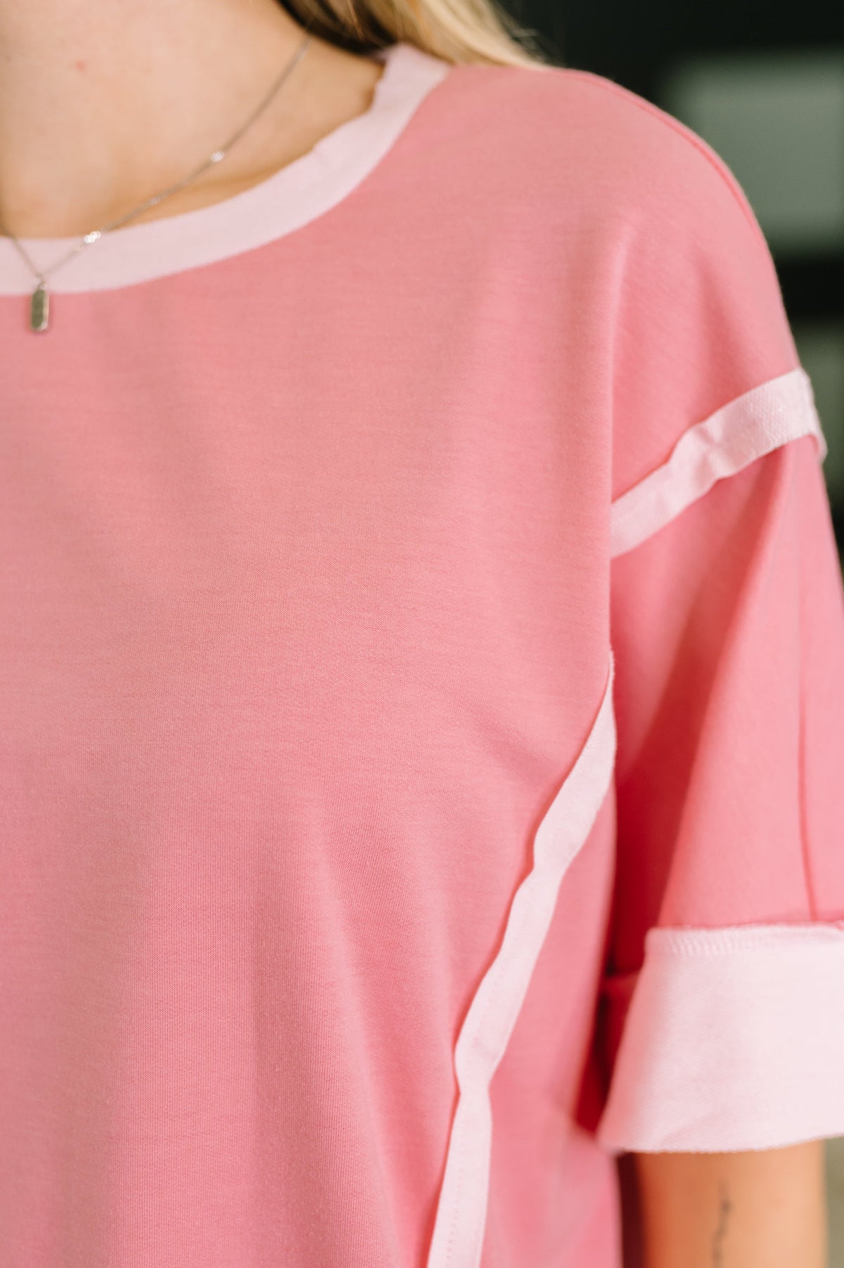 Like Two Old Friends Exposed Seam Top in Pink-Womens-Stay Foxy Boutique, Florissant, Missouri