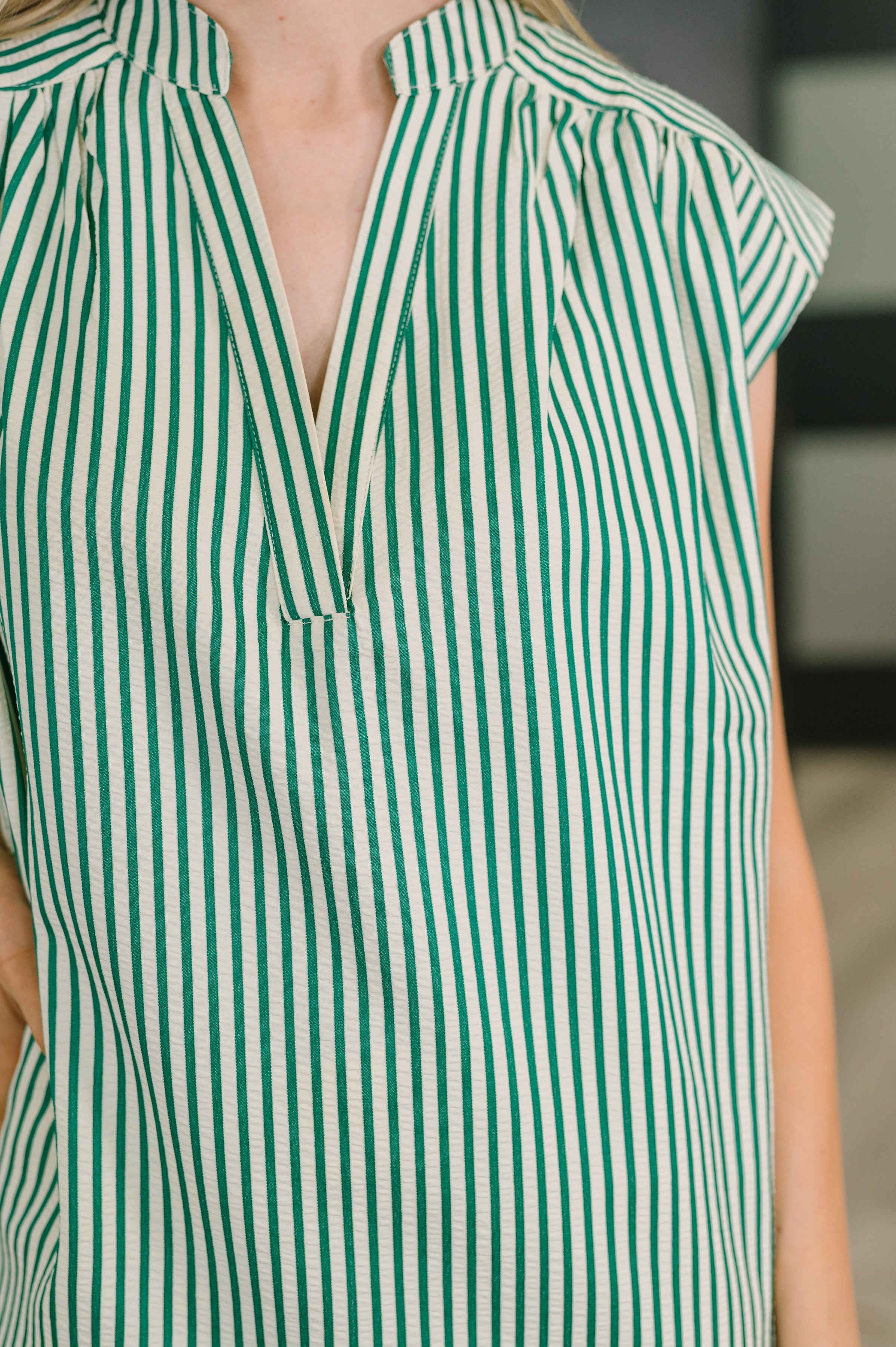 Like a Song Sleeveless V-Neck Blouse in Green-Womens-Stay Foxy Boutique, Florissant, Missouri