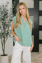 Like a Song Sleeveless V-Neck Blouse in Green-Womens-Stay Foxy Boutique, Florissant, Missouri