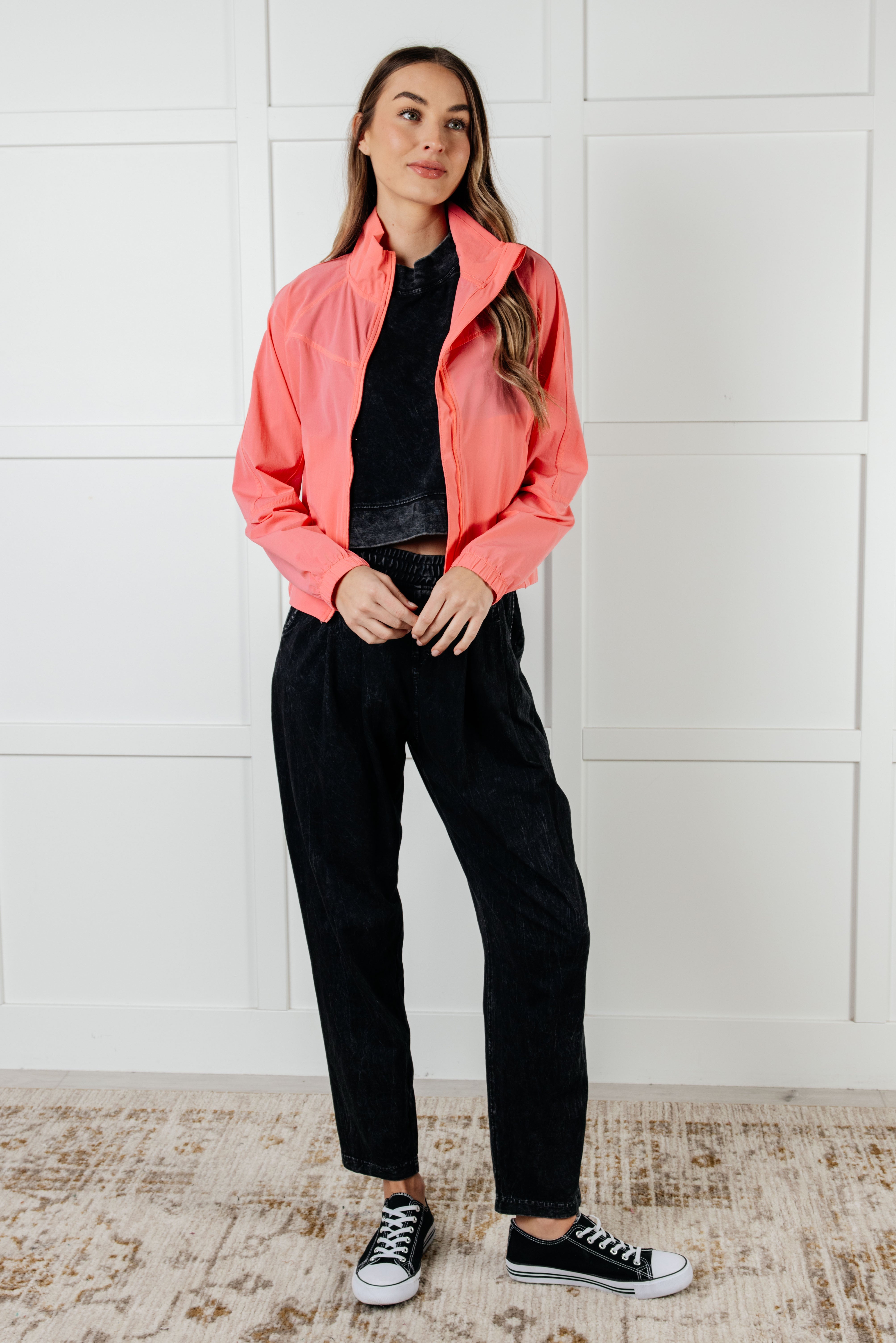 Fit Happens Nylon Tennis Jacket in Coral Rose-Layers-Stay Foxy Boutique, Florissant, Missouri