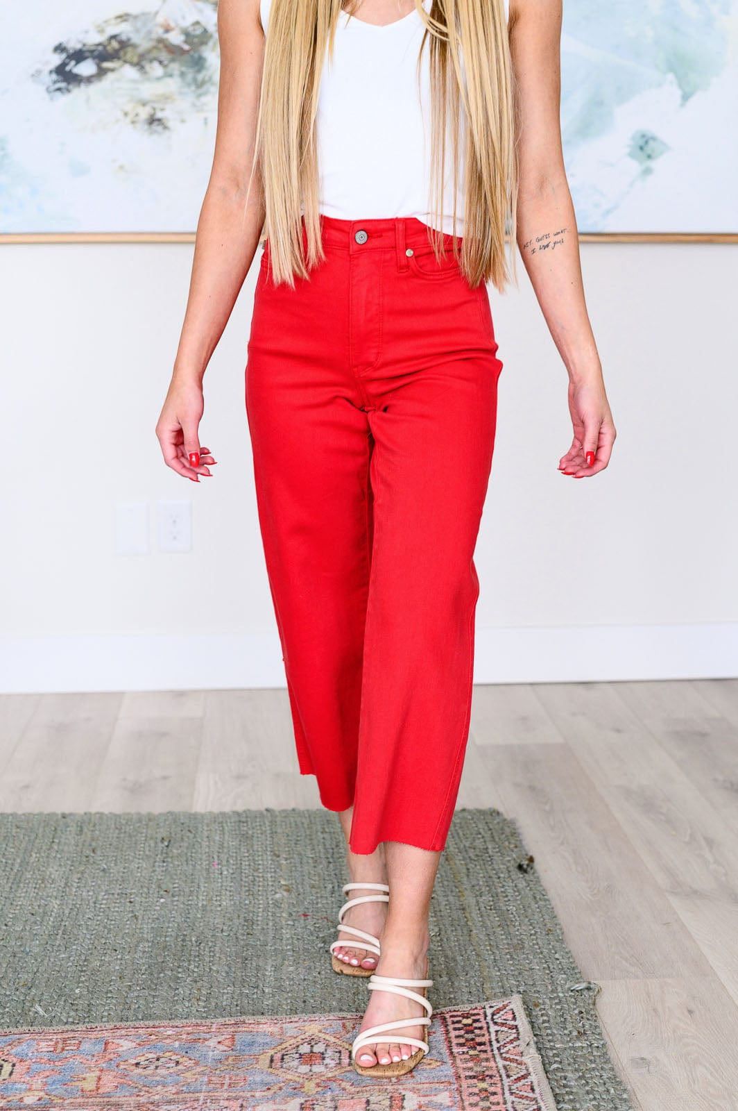Lisa High Rise Control Top Wide Leg Crop Jeans in Red-Denim-Stay Foxy Boutique, Florissant, Missouri