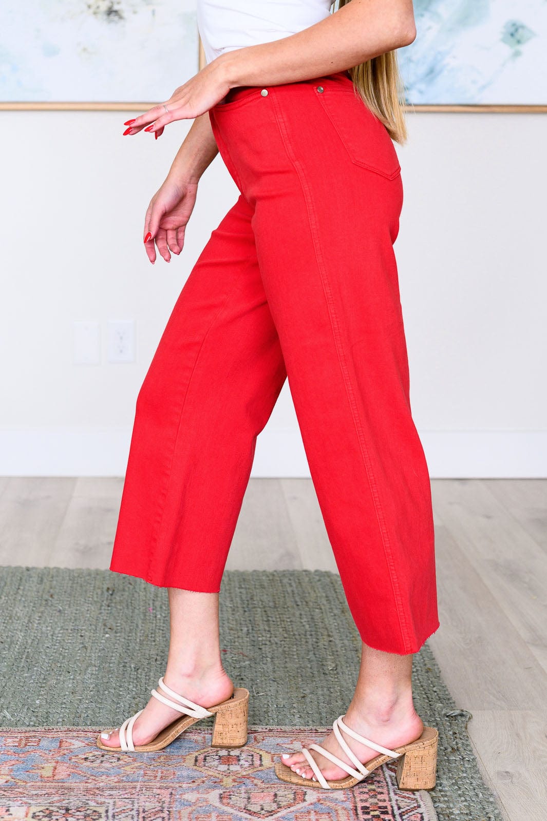 Lisa High Rise Control Top Wide Leg Crop Jeans in Red-Denim-Stay Foxy Boutique, Florissant, Missouri