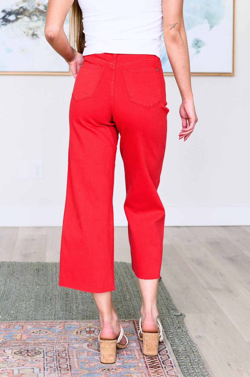 Lisa High Rise Control Top Wide Leg Crop Jeans in Red-Denim-Stay Foxy Boutique, Florissant, Missouri