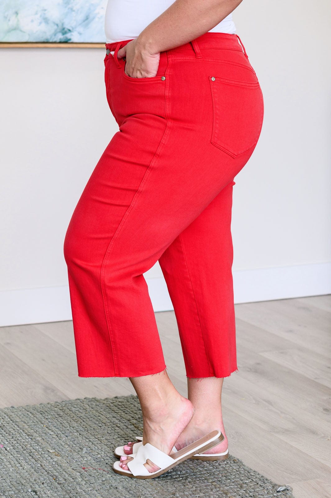 Lisa High Rise Control Top Wide Leg Crop Jeans in Red-Denim-Stay Foxy Boutique, Florissant, Missouri