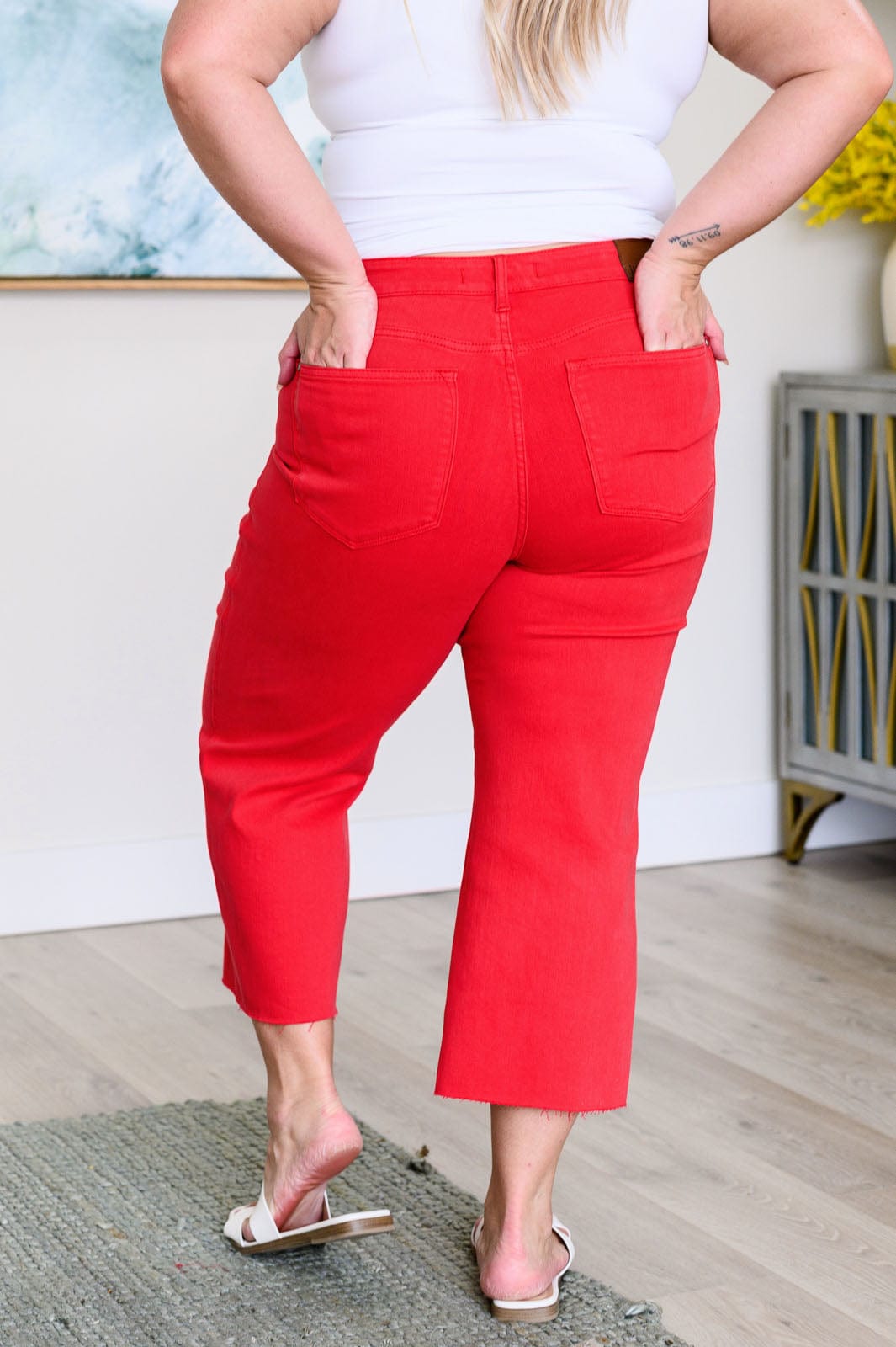 Lisa High Rise Control Top Wide Leg Crop Jeans in Red-Denim-Stay Foxy Boutique, Florissant, Missouri