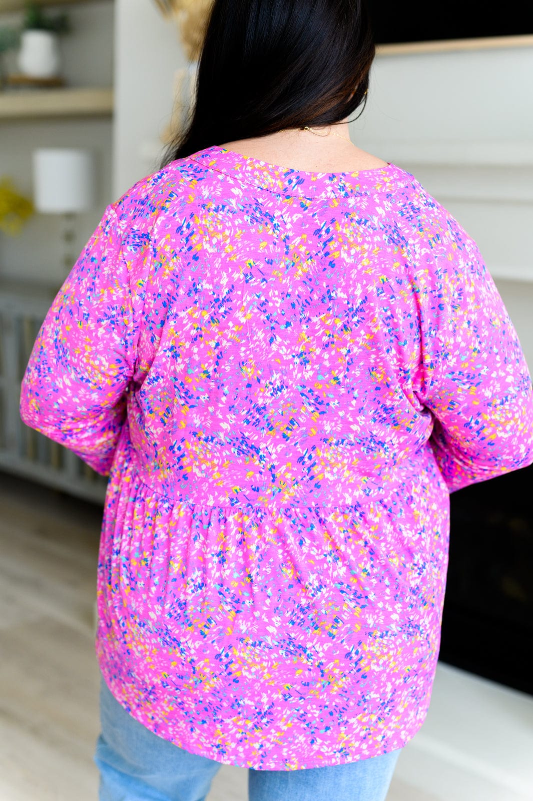 Lizzy Babydoll Top in Magenta Brushstrokes-Tops-Stay Foxy Boutique, Florissant, Missouri