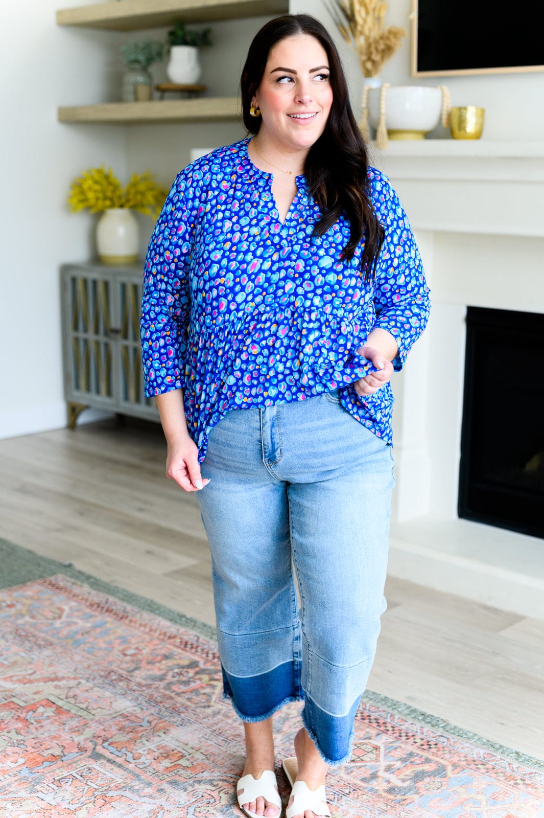 Lizzy Babydoll Top in Navy Abstract-Tops-Stay Foxy Boutique, Florissant, Missouri