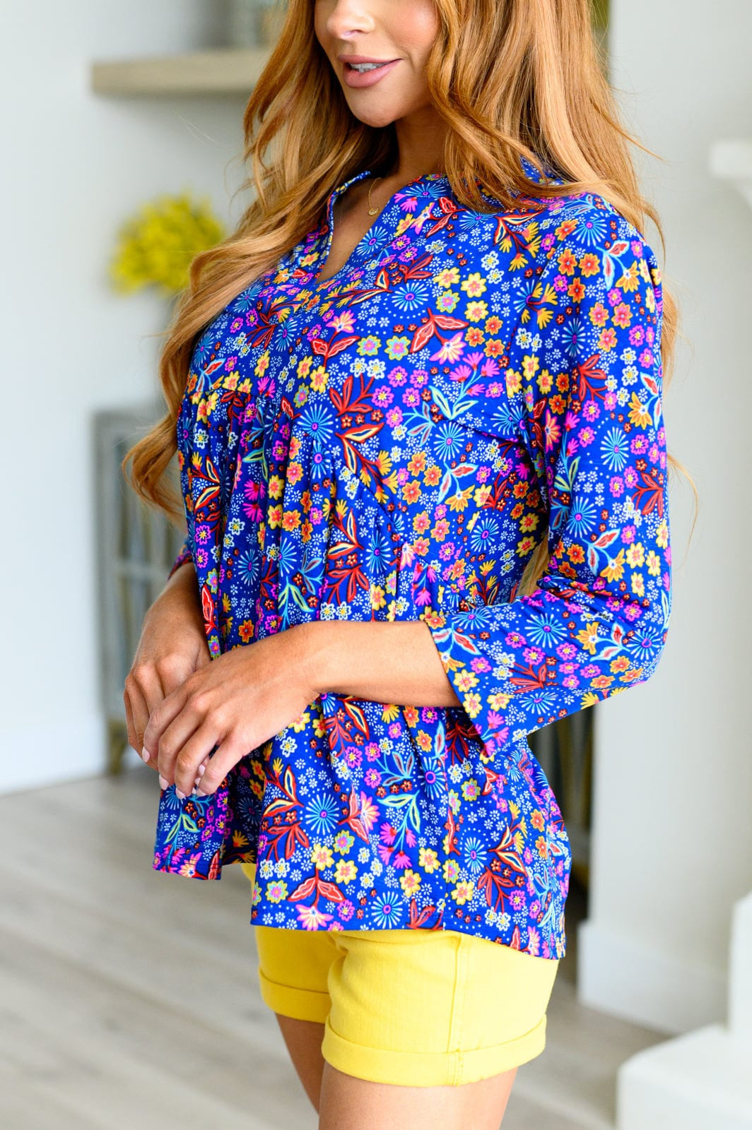 Lizzy Babydoll Top in Royal Retro Floral-Tops-Stay Foxy Boutique, Florissant, Missouri