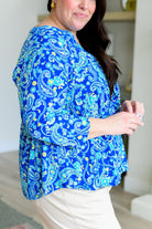 Lizzy Babydoll Top in Royal and Mint Paisley-Tops-Stay Foxy Boutique, Florissant, Missouri