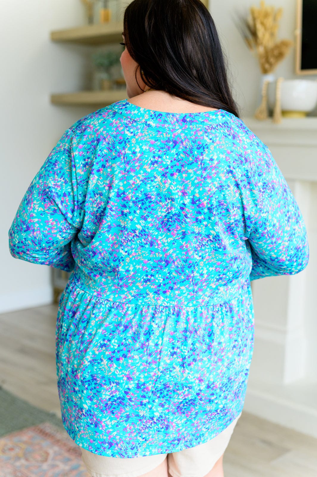 Lizzy Babydoll Top in Teal Brushstrokes-Tops-Stay Foxy Boutique, Florissant, Missouri
