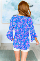 Lizzy Bell Sleeve Top in Royal Paisley-Tops-Stay Foxy Boutique, Florissant, Missouri