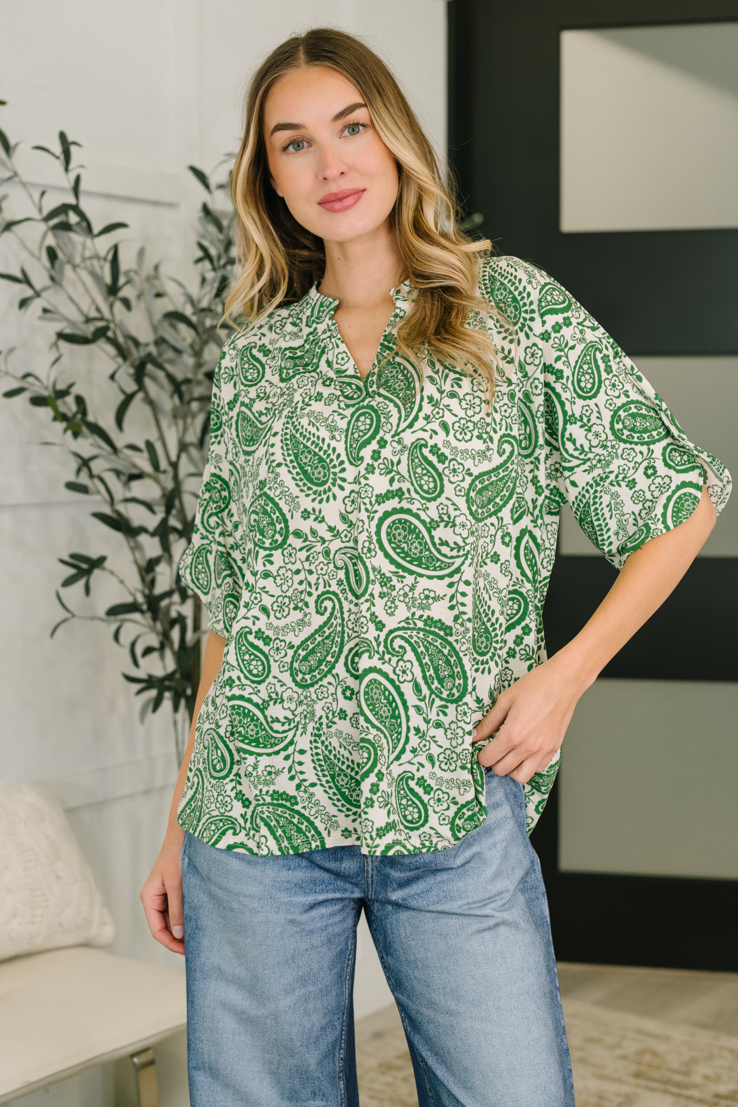 Lizzy Breeze Top in Green Paisley-Womens-Stay Foxy Boutique, Florissant, Missouri