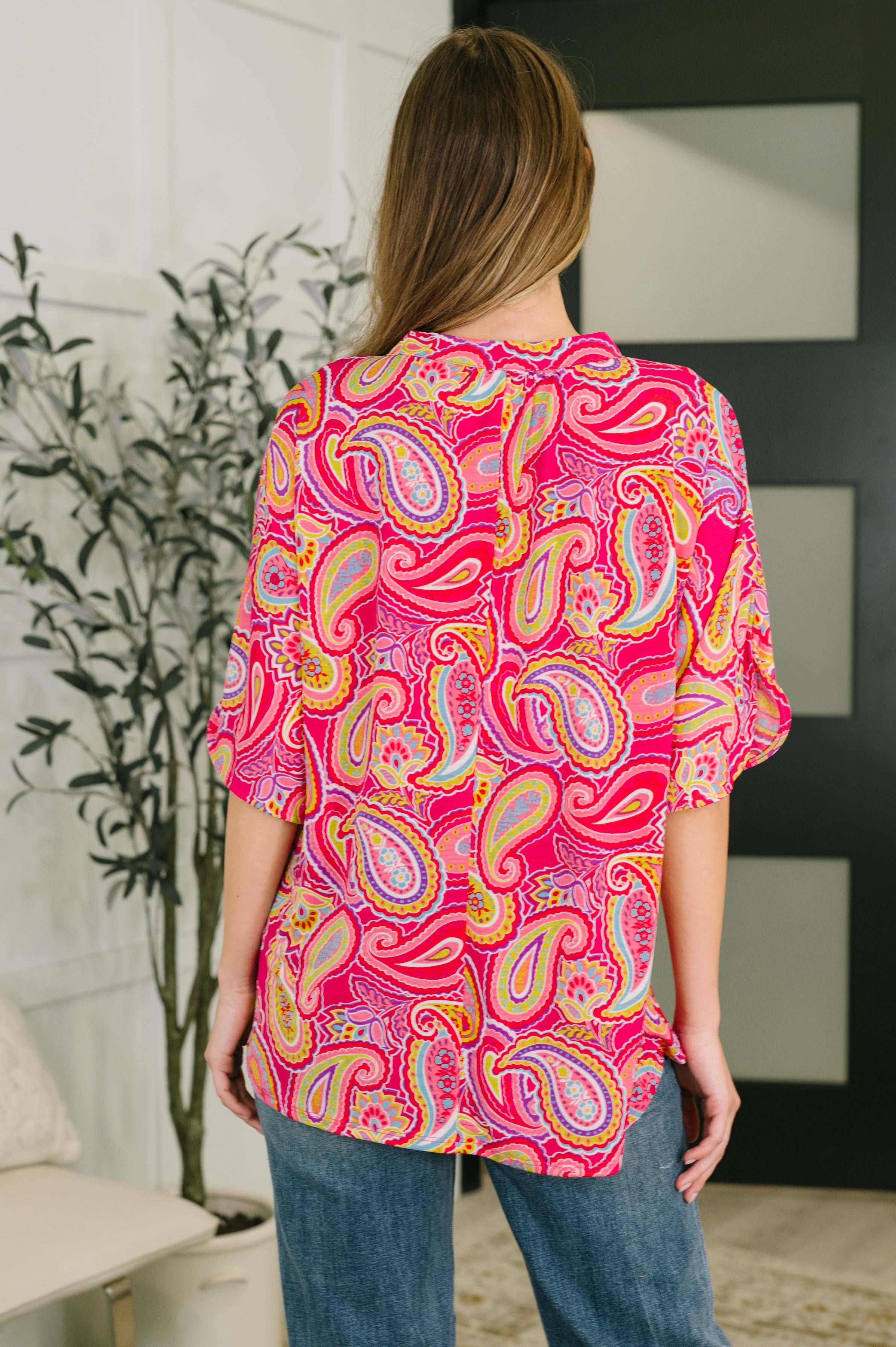 Lizzy Breeze Top in Hot Pink Paisley-Womens-Stay Foxy Boutique, Florissant, Missouri