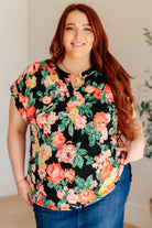 Lizzy Cap Sleeve Top in Black Garden Floral-Womens-Stay Foxy Boutique, Florissant, Missouri