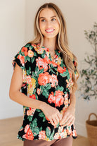 Lizzy Cap Sleeve Top in Black Garden Floral-Womens-Stay Foxy Boutique, Florissant, Missouri