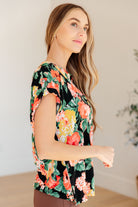 Lizzy Cap Sleeve Top in Black Garden Floral-Womens-Stay Foxy Boutique, Florissant, Missouri