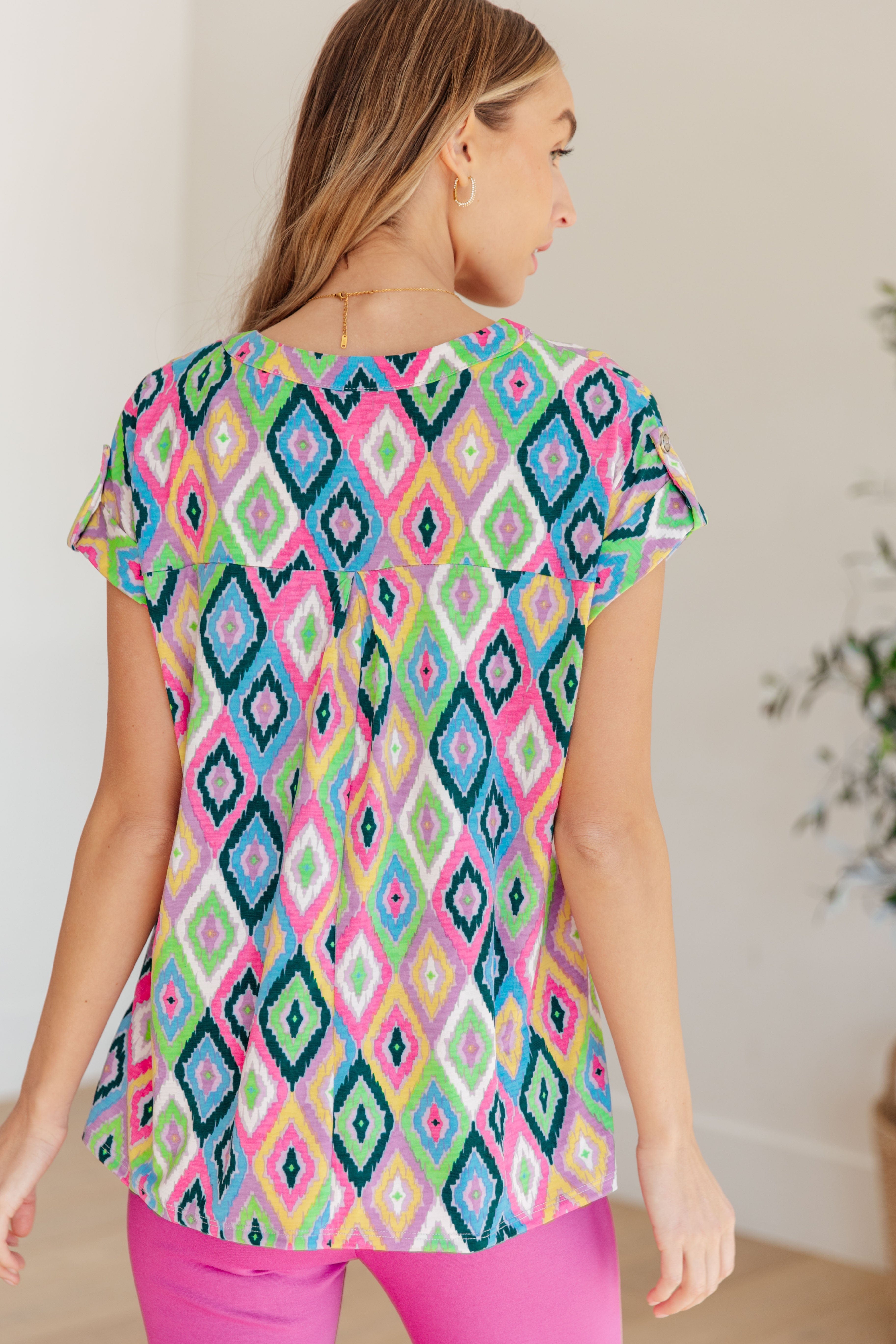Lizzy Cap Sleeve Top in Lavender Ikat-Womens-Stay Foxy Boutique, Florissant, Missouri