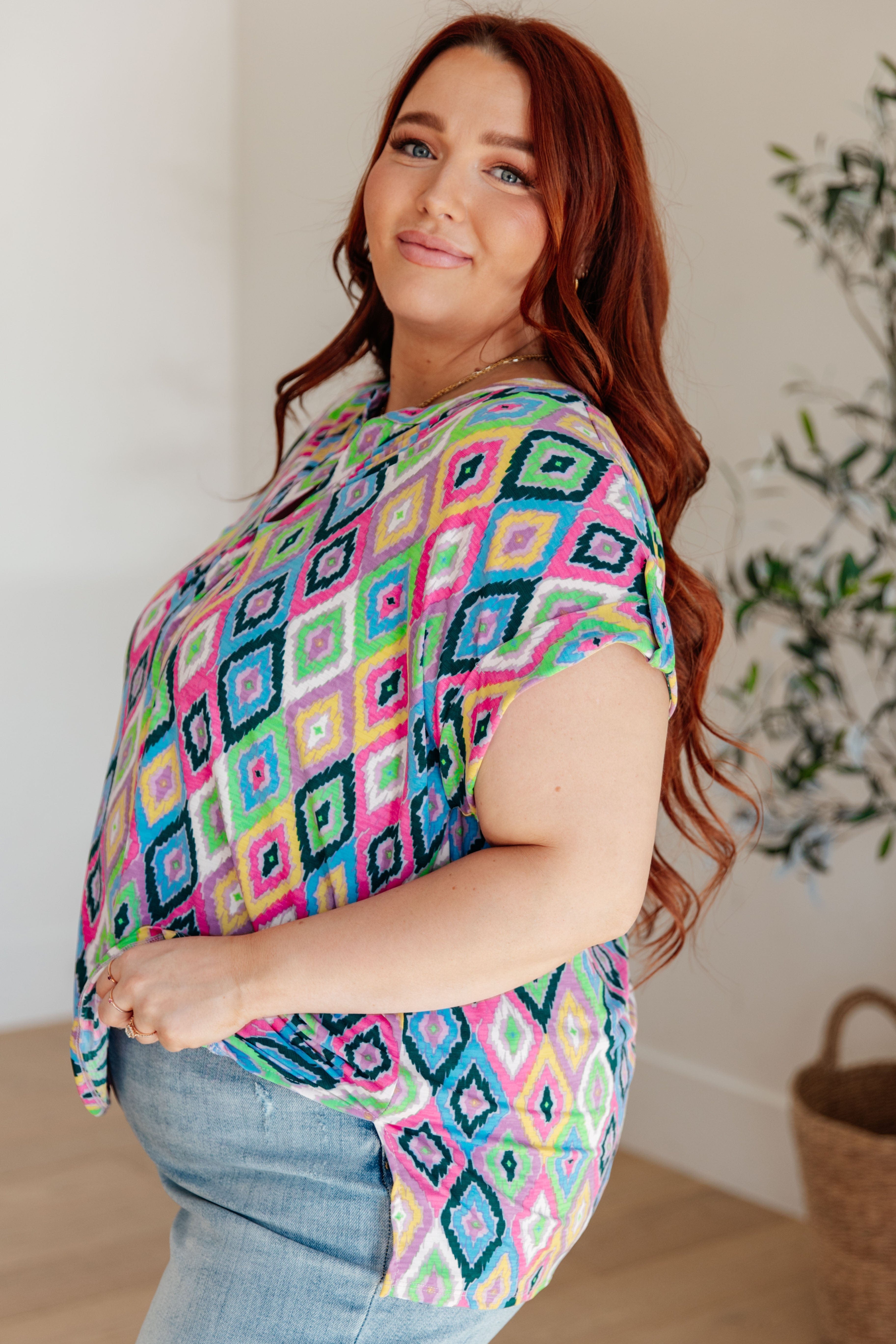 Lizzy Cap Sleeve Top in Lavender Ikat-Womens-Stay Foxy Boutique, Florissant, Missouri