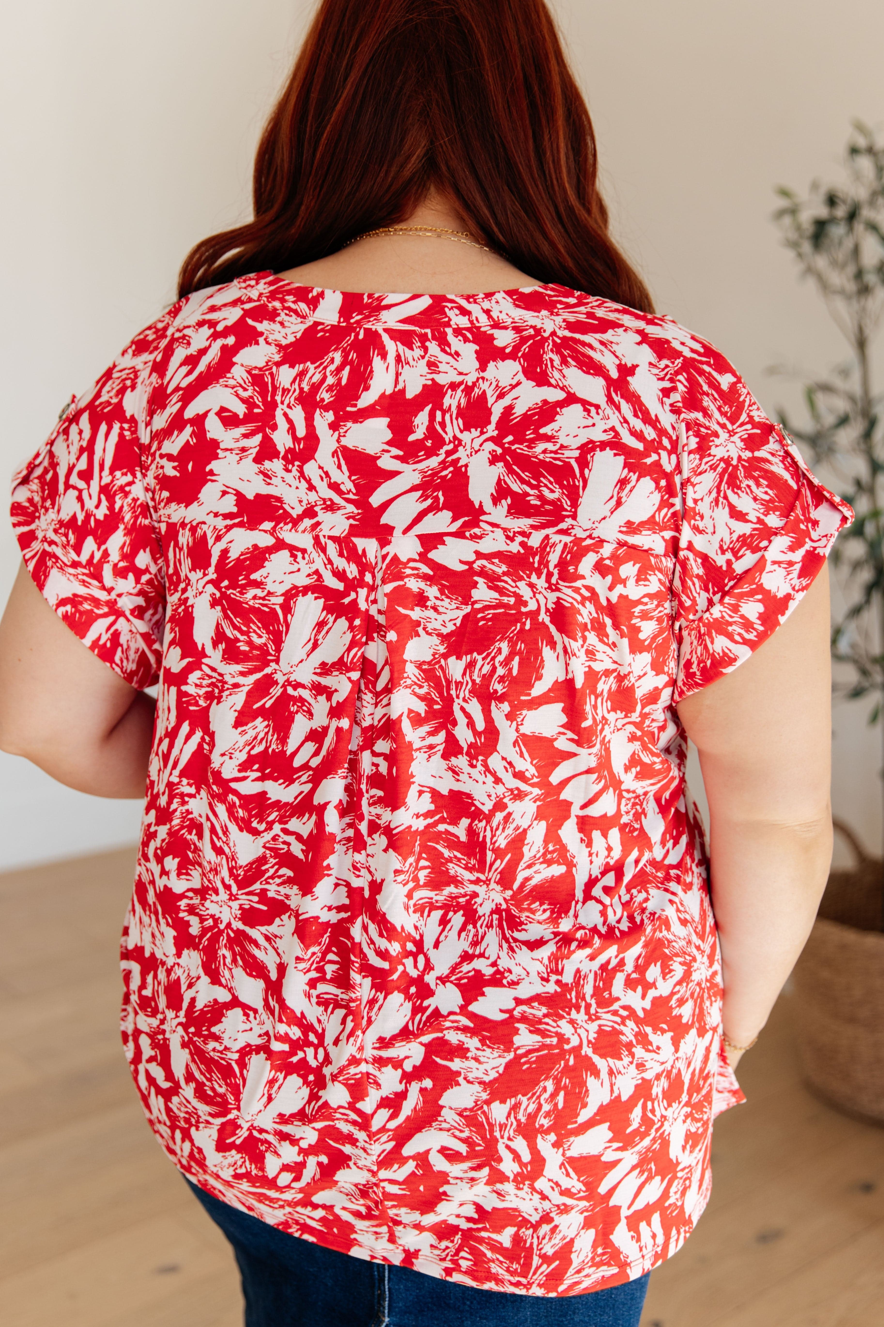 Lizzy Cap Sleeve Top in Red Floral-Womens-Stay Foxy Boutique, Florissant, Missouri