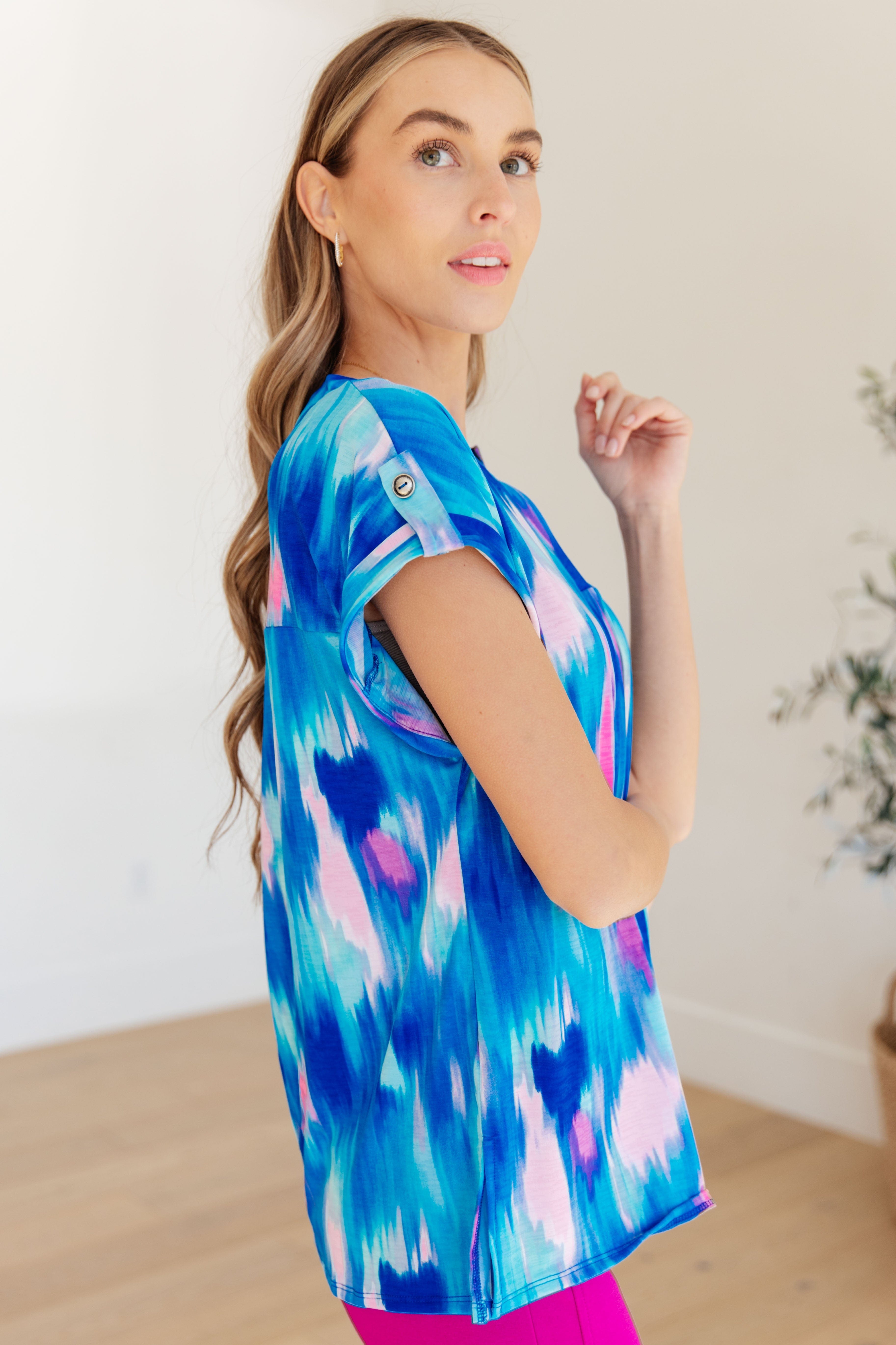 Lizzy Cap Sleeve Top in Royal Brush Strokes-Womens-Stay Foxy Boutique, Florissant, Missouri