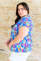 Lizzy Cap Sleeve Top in Blue and Magenta Ikat-Tops-Stay Foxy Boutique, Florissant, Missouri