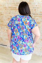 Lizzy Cap Sleeve Top in Blue and Magenta Ikat-Tops-Stay Foxy Boutique, Florissant, Missouri